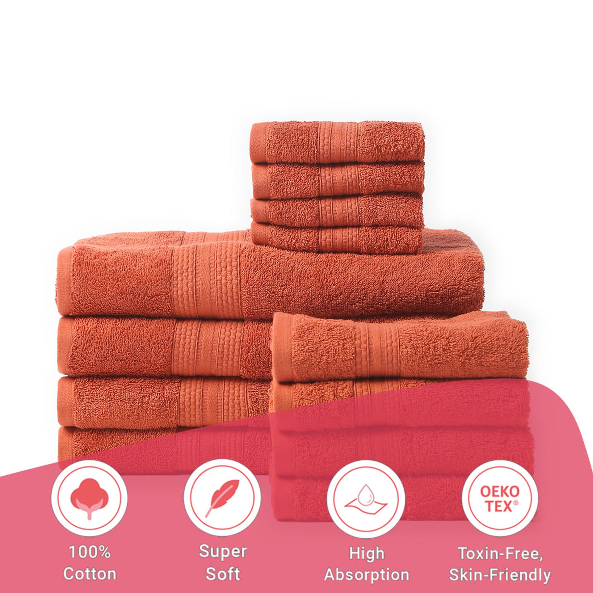 Solid Dyed 475 GSM 100% Cotton Burnt Red 12 Piece Towel Set | Paleto