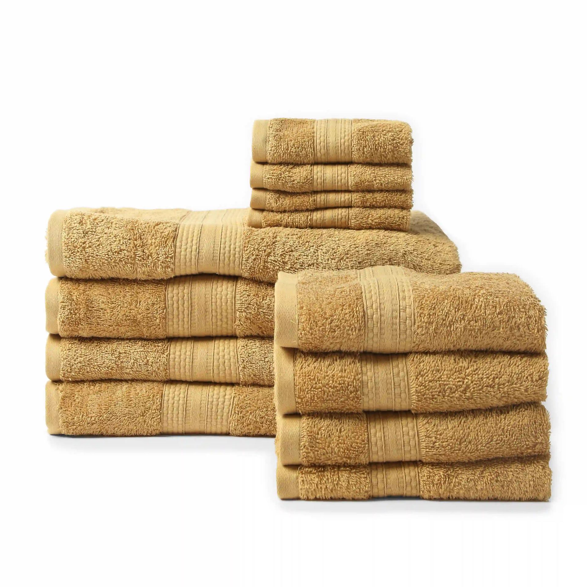 Solid Dyed 475 GSM 100% Cotton Beige 12 Piece Towel Set | Paleto