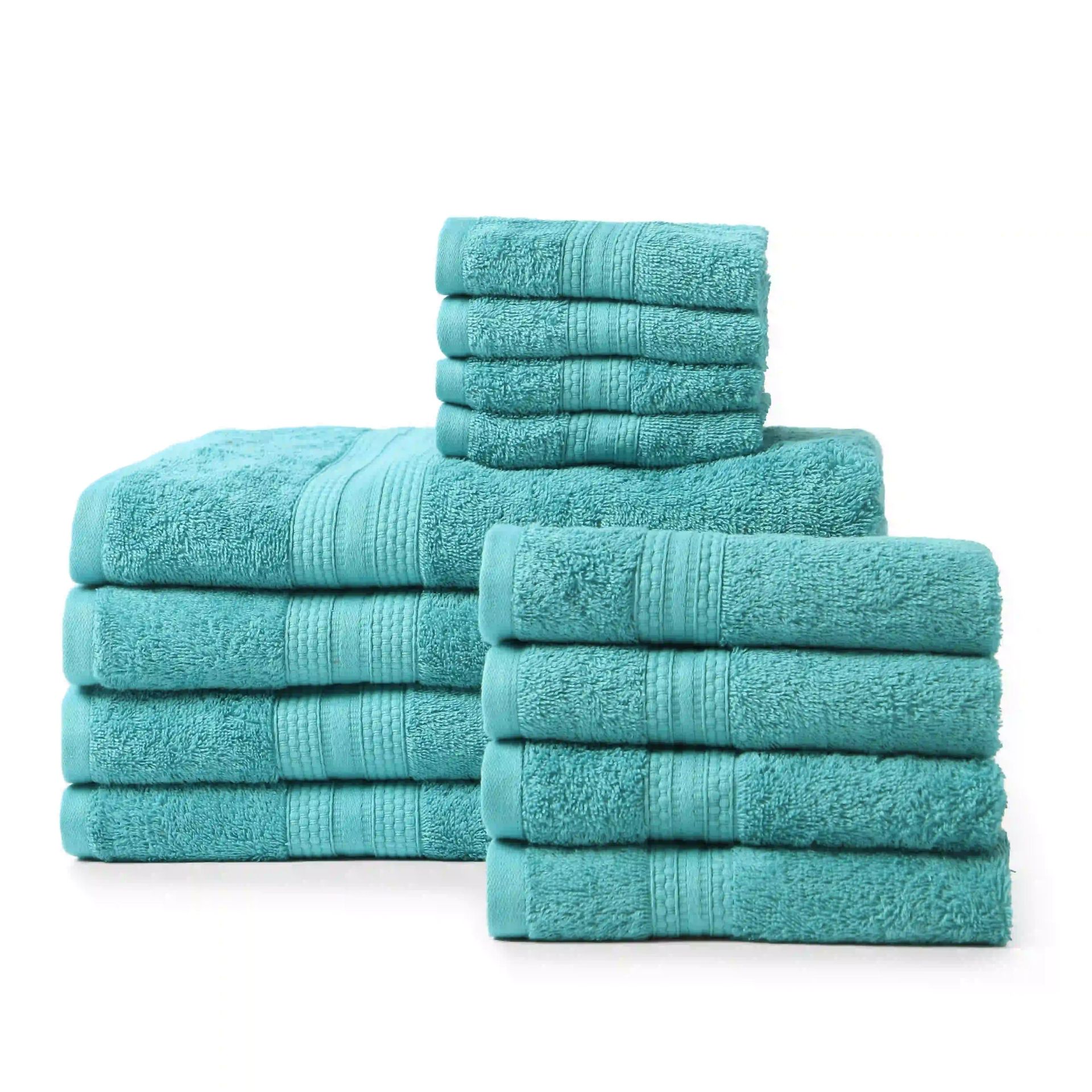 Solid Dyed 475 GSM 100% Cotton Teal 12 Piece Towel Set | Paleto