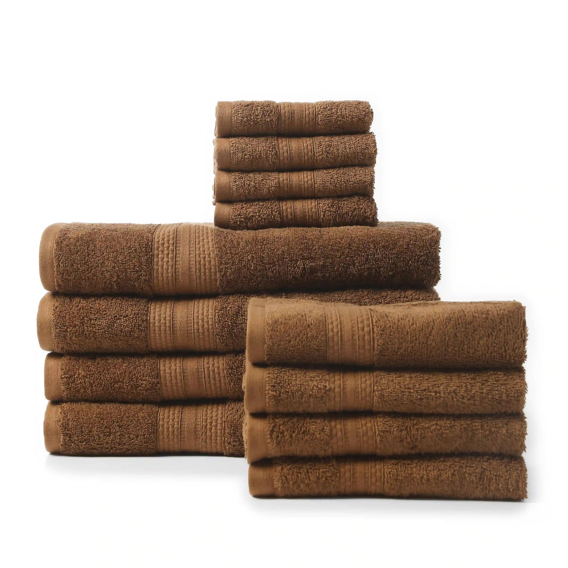 Solid Dyed 475 GSM 100% Cotton Chocolate 12 Piece Towel Set | Paleto
