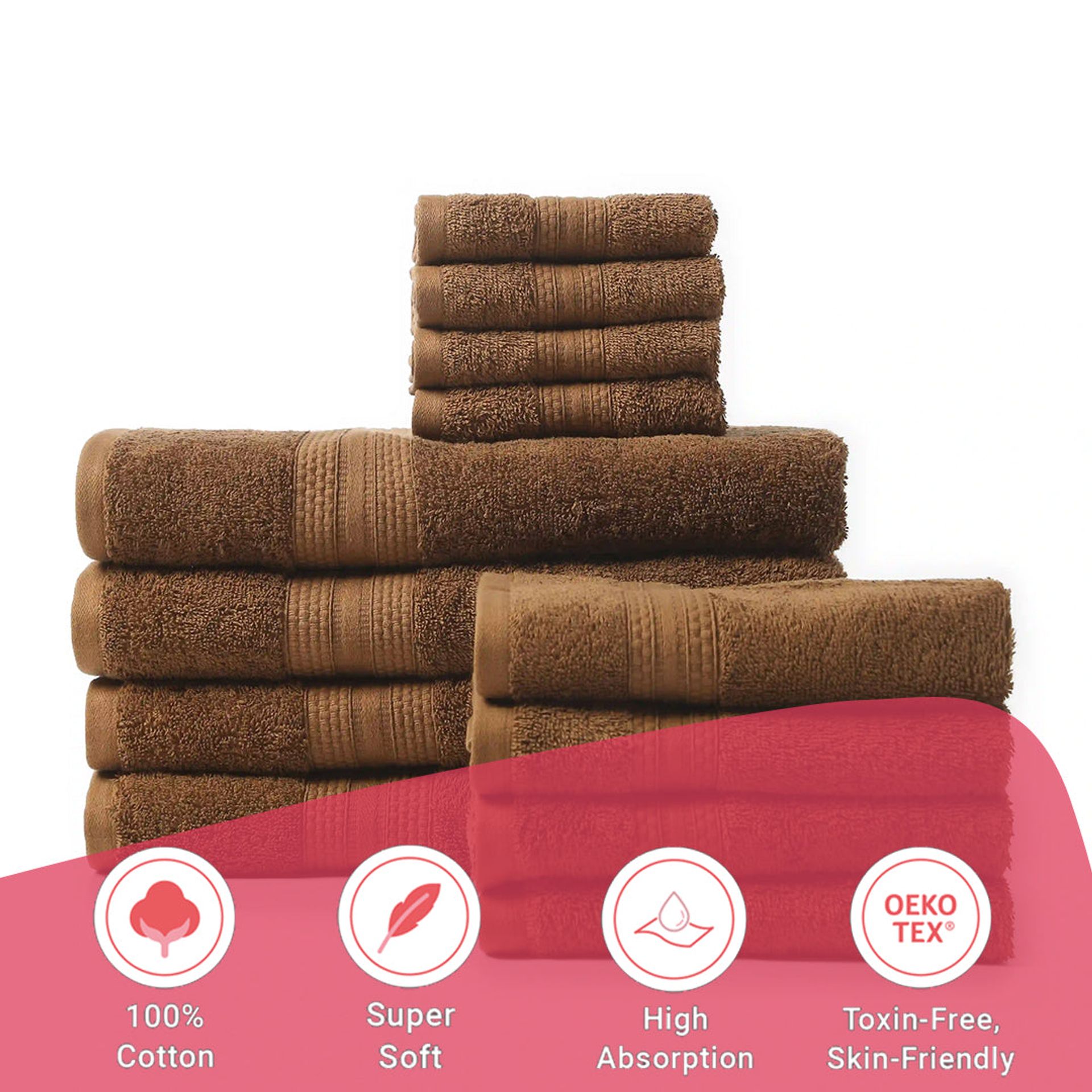 Solid Dyed 475 GSM 100% Cotton Chocolate 12 Piece Towel Set | Paleto
