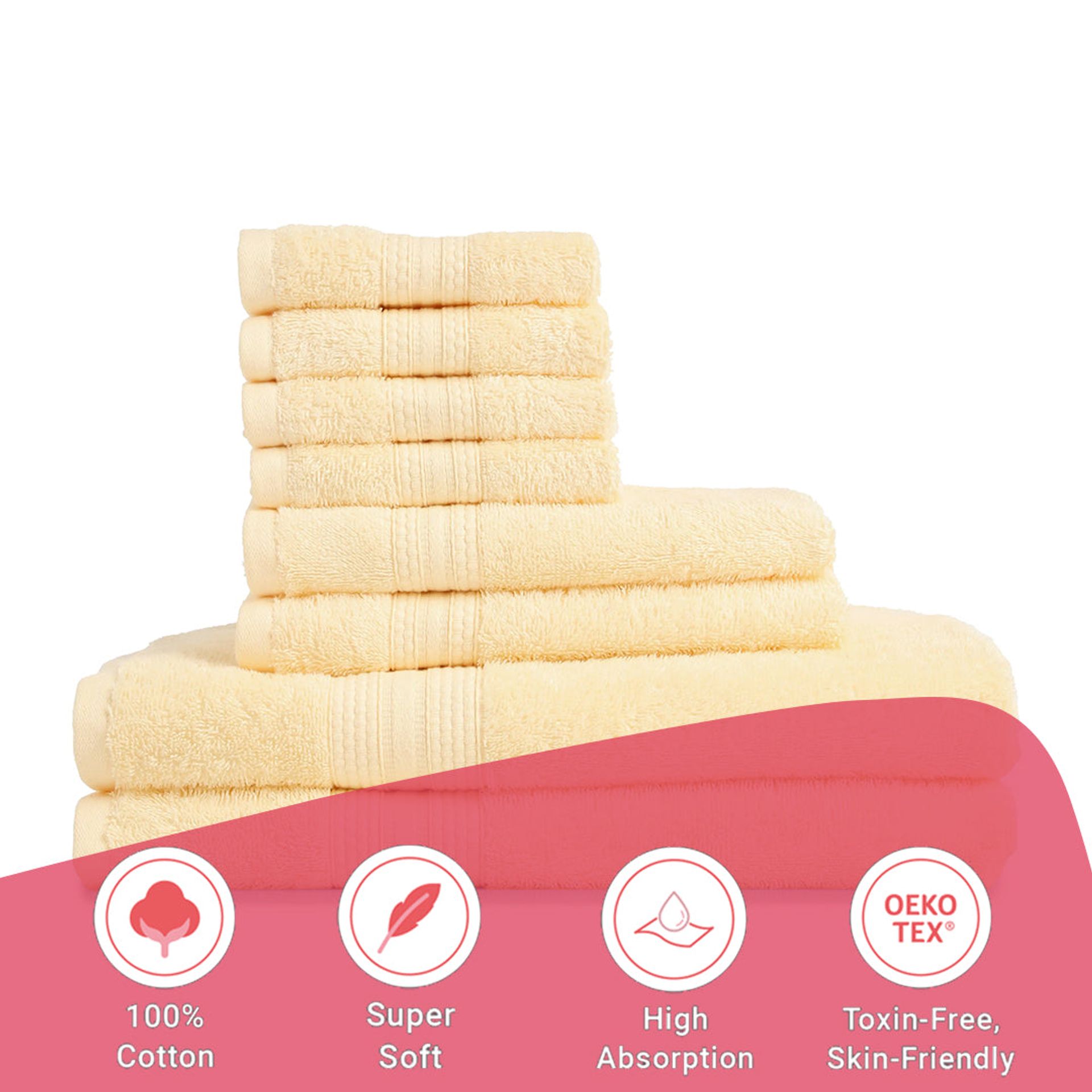Solid Dyed 475 GSM 100% Cotton Buttercream 8 Piece Towel Set | Paleto