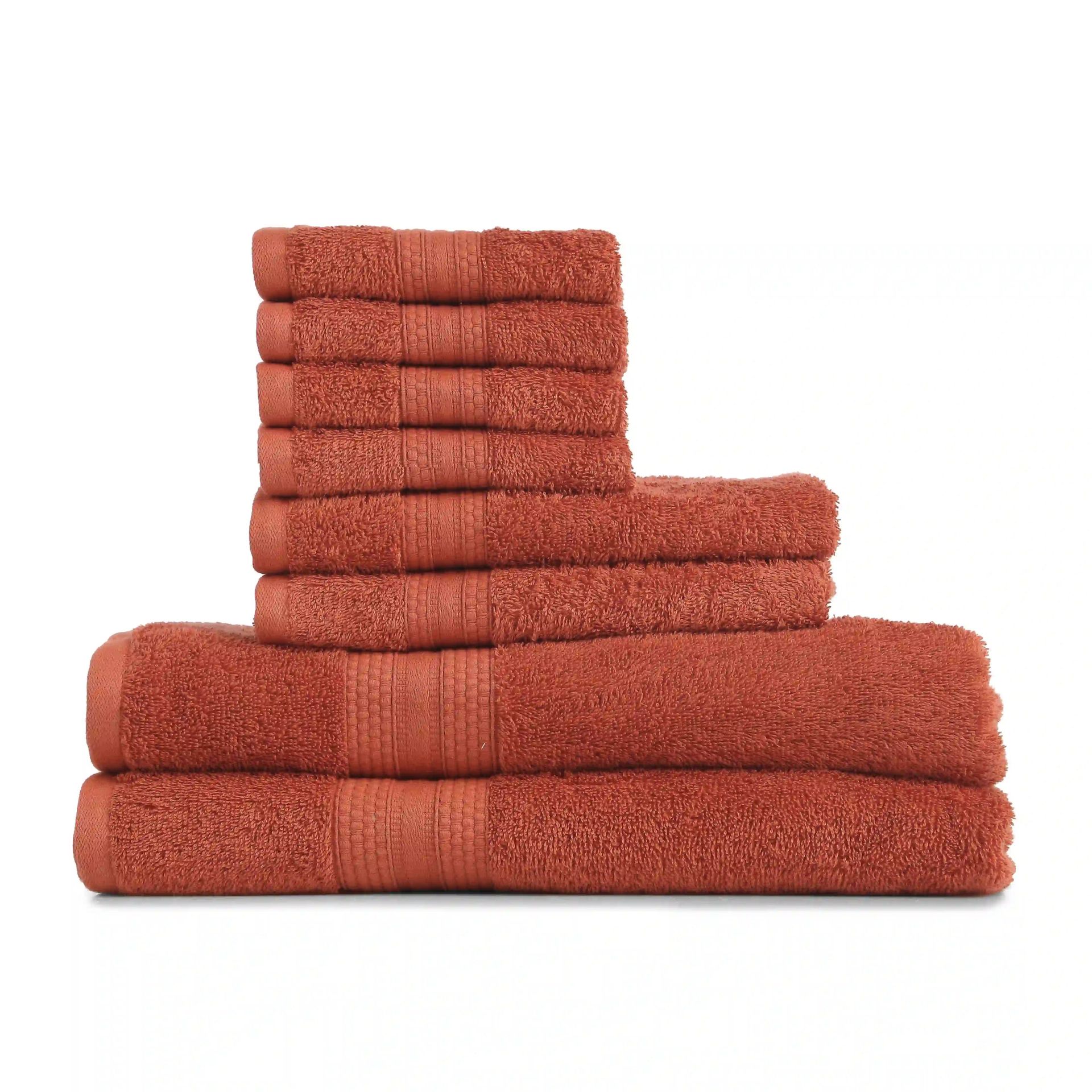 Solid Dyed 475 GSM 100% Cotton Burnt Red 8 Piece Towel Set | Paleto