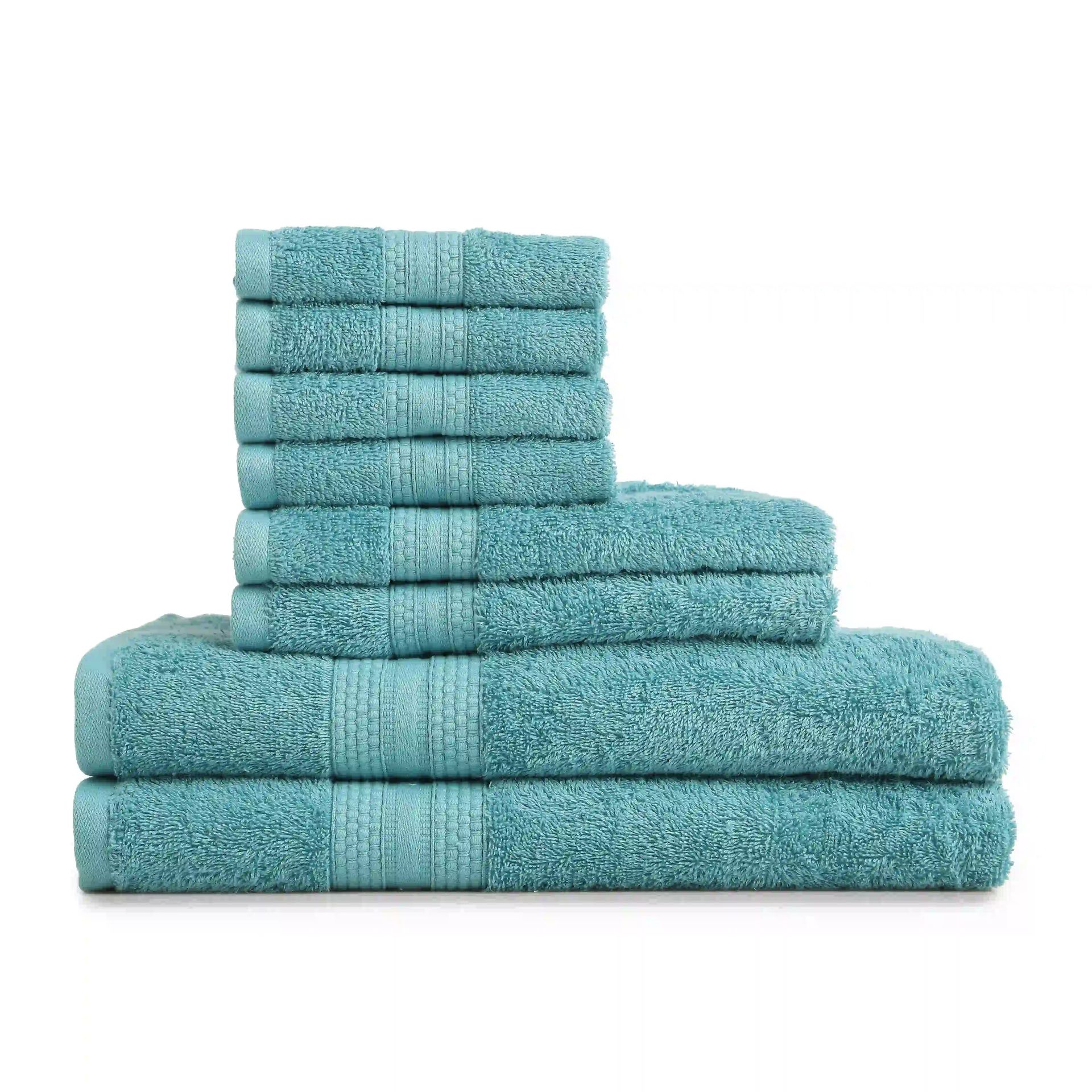 Solid Dyed 475 GSM 100% Cotton Teal 8 Piece Towel Set | Paleto