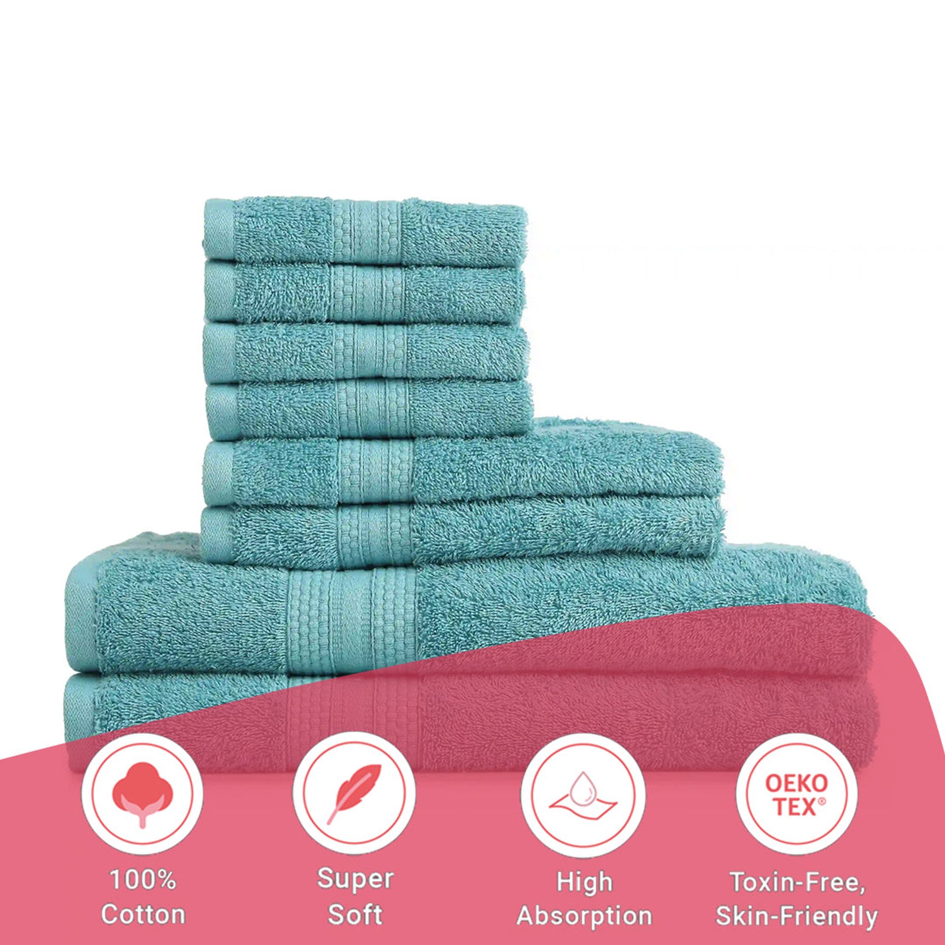 Solid Dyed 475 GSM 100% Cotton Teal 8 Piece Towel Set | Paleto