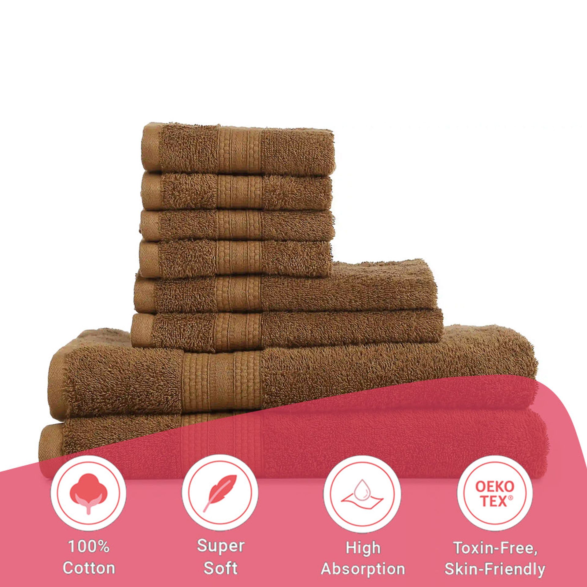 Solid Dyed 475 GSM 100% Cotton Chocolate 8 Piece Towel Set | Paleto
