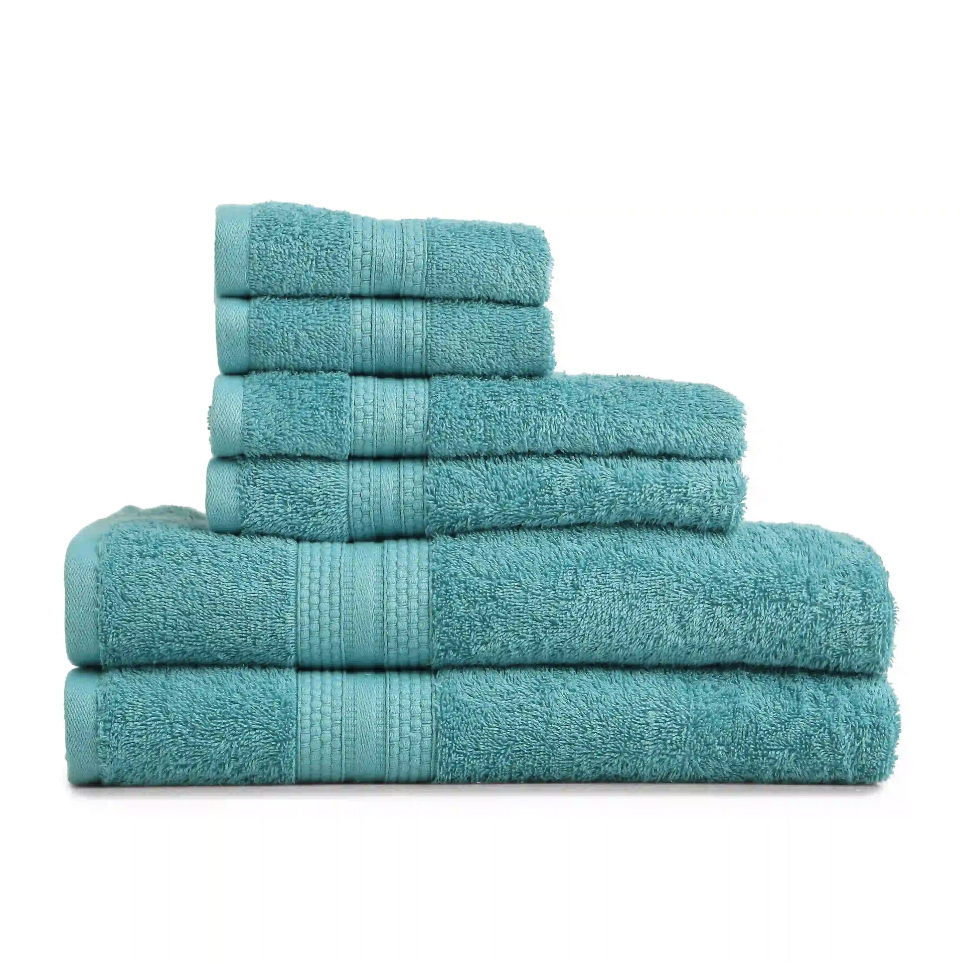 Solid Dyed 475 GSM 100% Cotton Teal 6 Piece Towel Set | Paleto