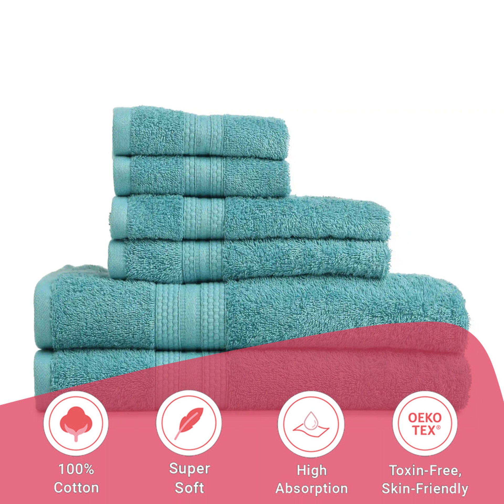 Solid Dyed 475 GSM 100% Cotton Teal 6 Piece Towel Set | Paleto