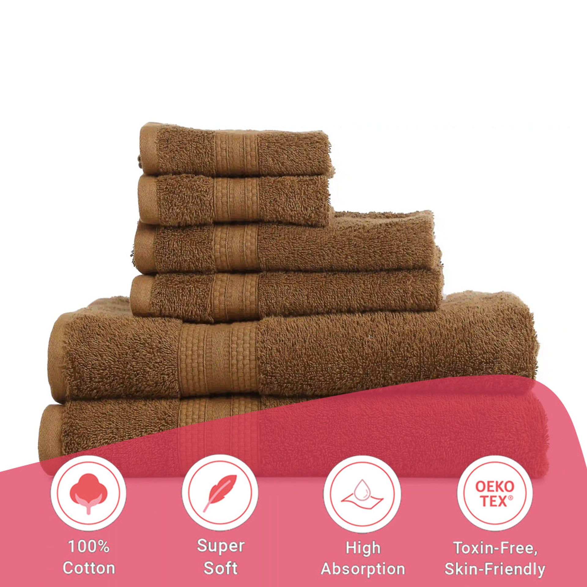 Solid Dyed 475 GSM 100% Cotton Chocolate 6 Piece Towel Set | Paleto