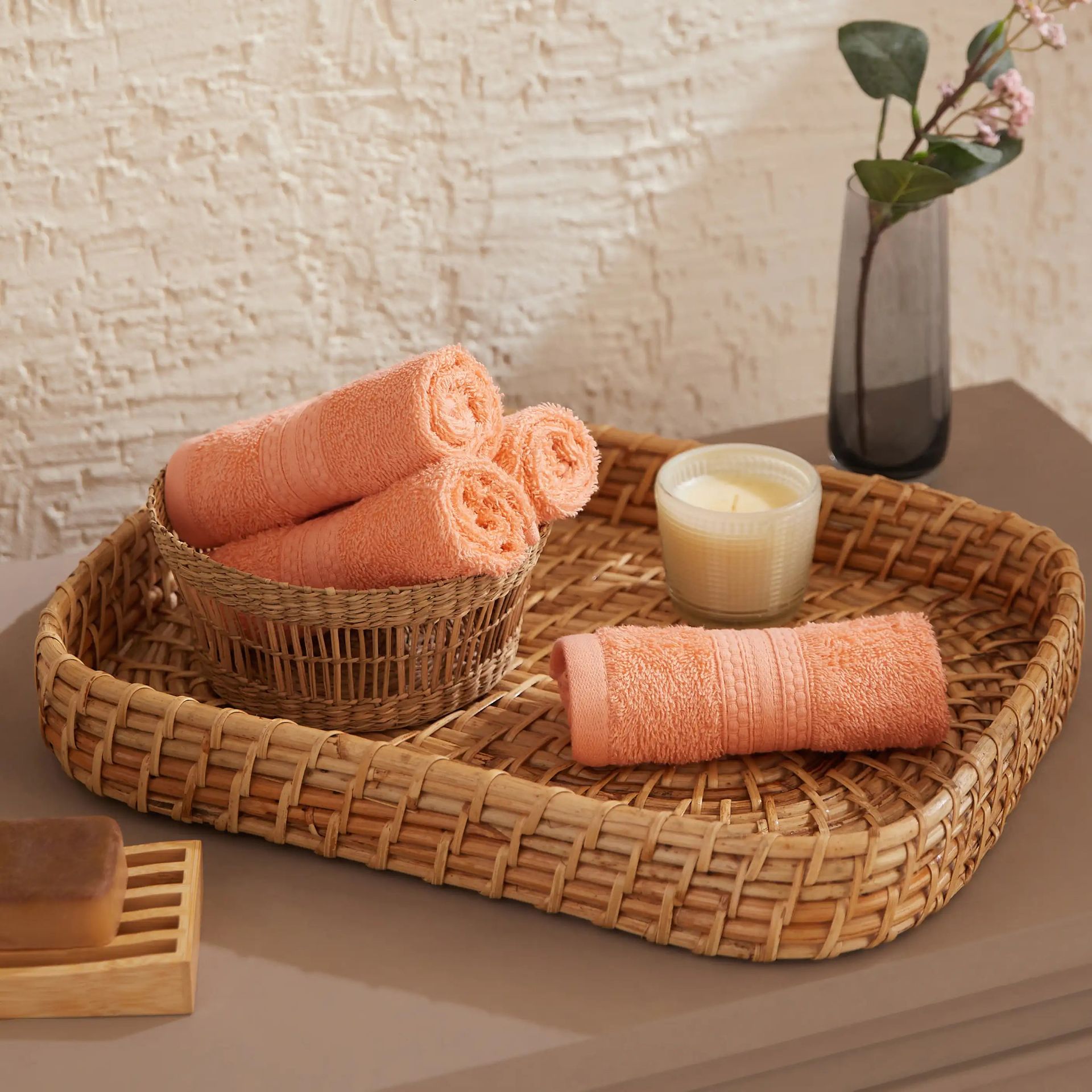 Solid Dyed 475 GSM 100% Cotton Peach Fuzz Face Towel | Paleto