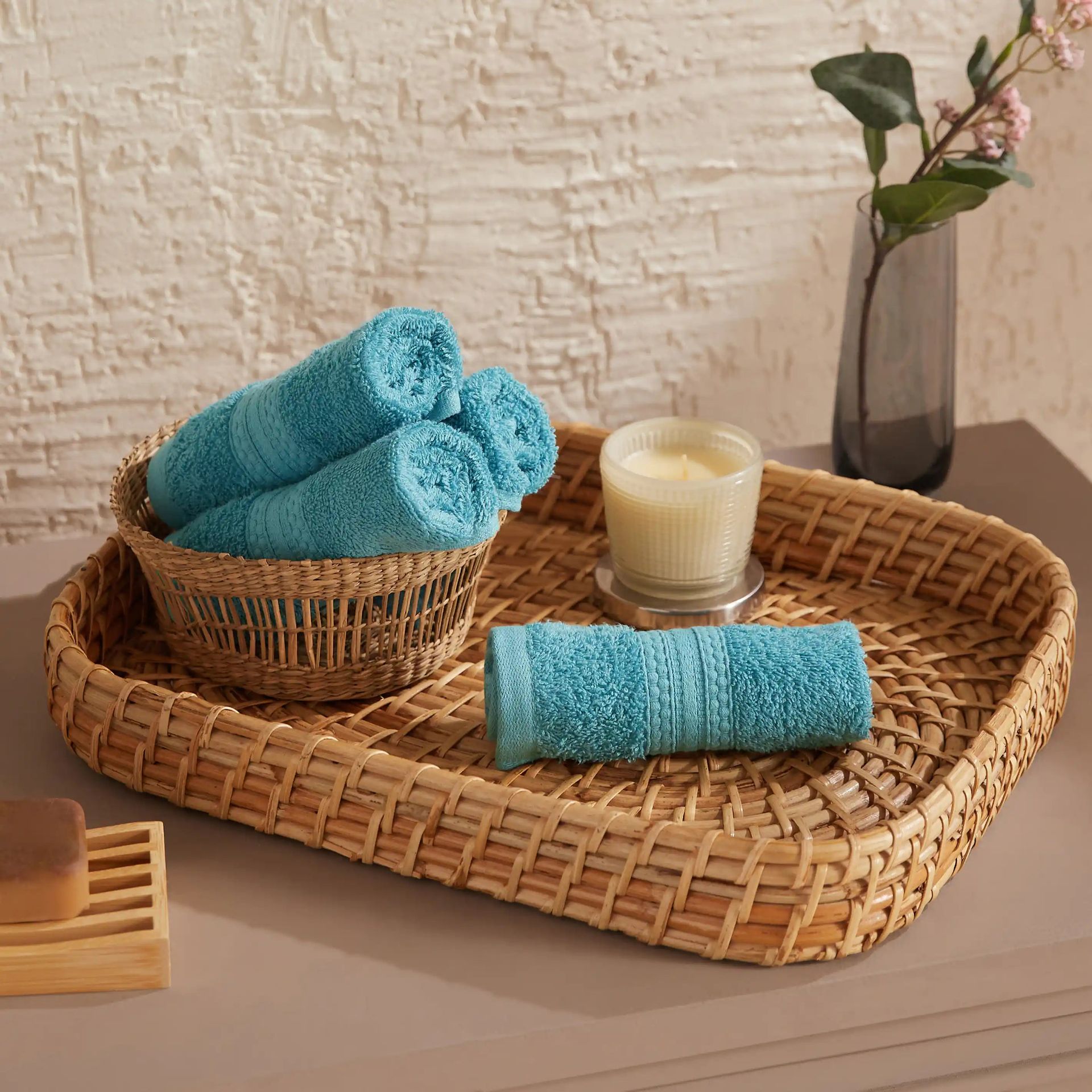 Solid Dyed 475 GSM 100% Cotton Teal Face Towel | Paleto