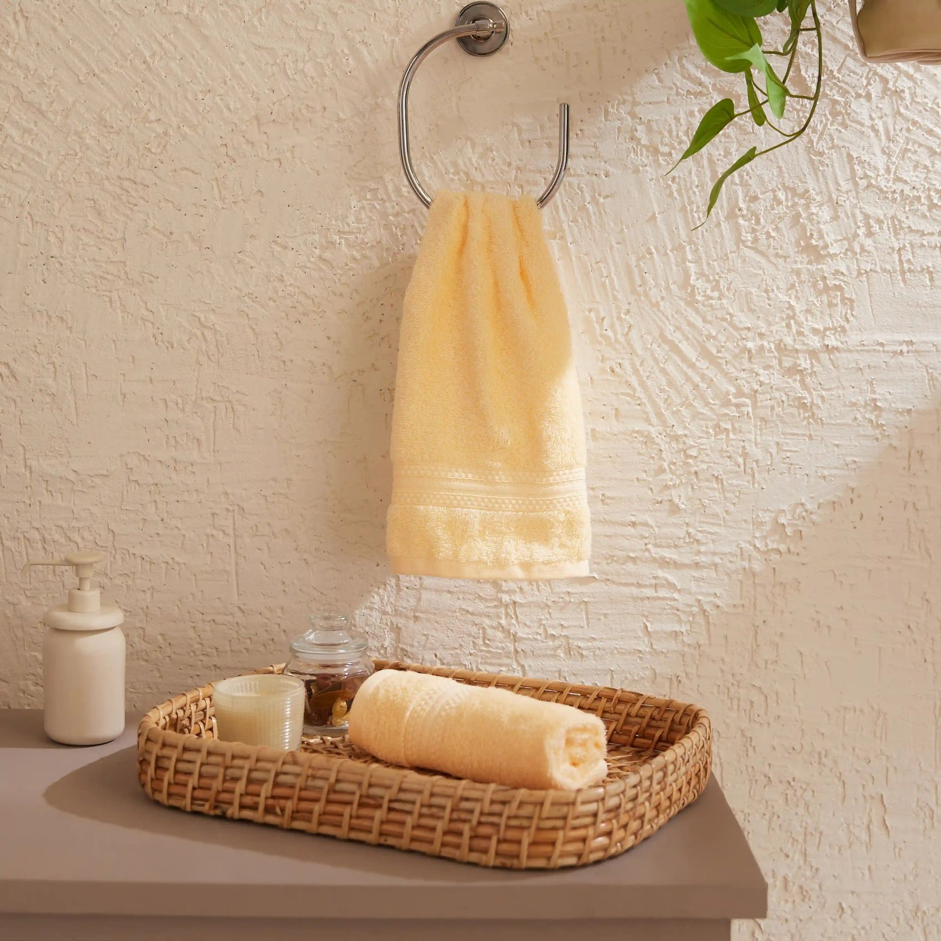 Solid Dyed 475 GSM 100% Cotton Buttercream Hand Towel | Paleto