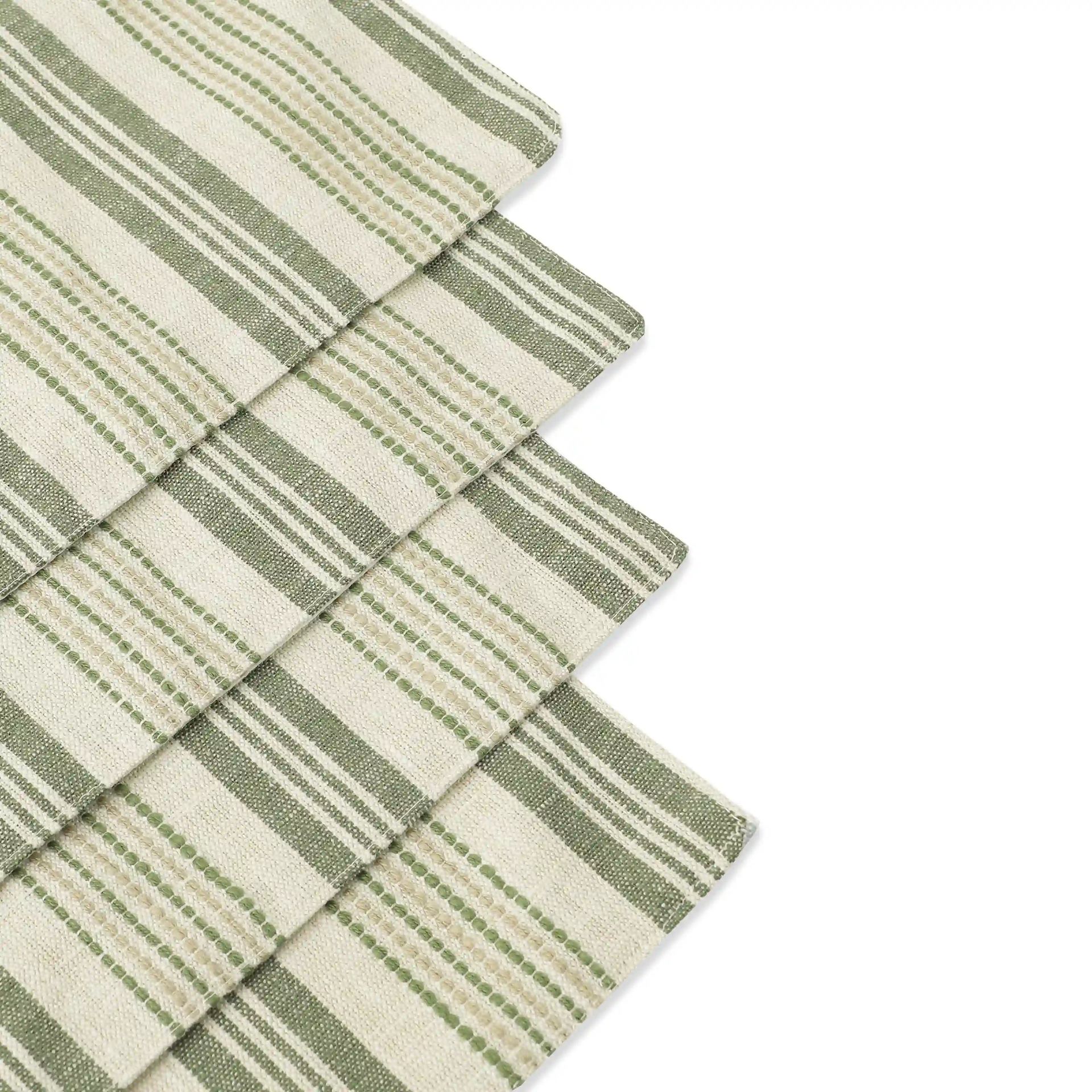 Woven Stripe 331 GSM 58% Cotton Green Set of 4 Table Mat | Kaleida