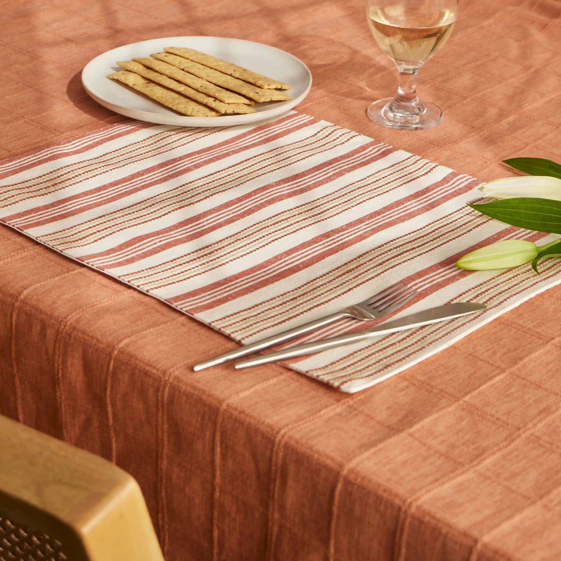 Woven Stripe 331 GSM 58% Cotton Red Set of 6 Table Mat | Kaleida