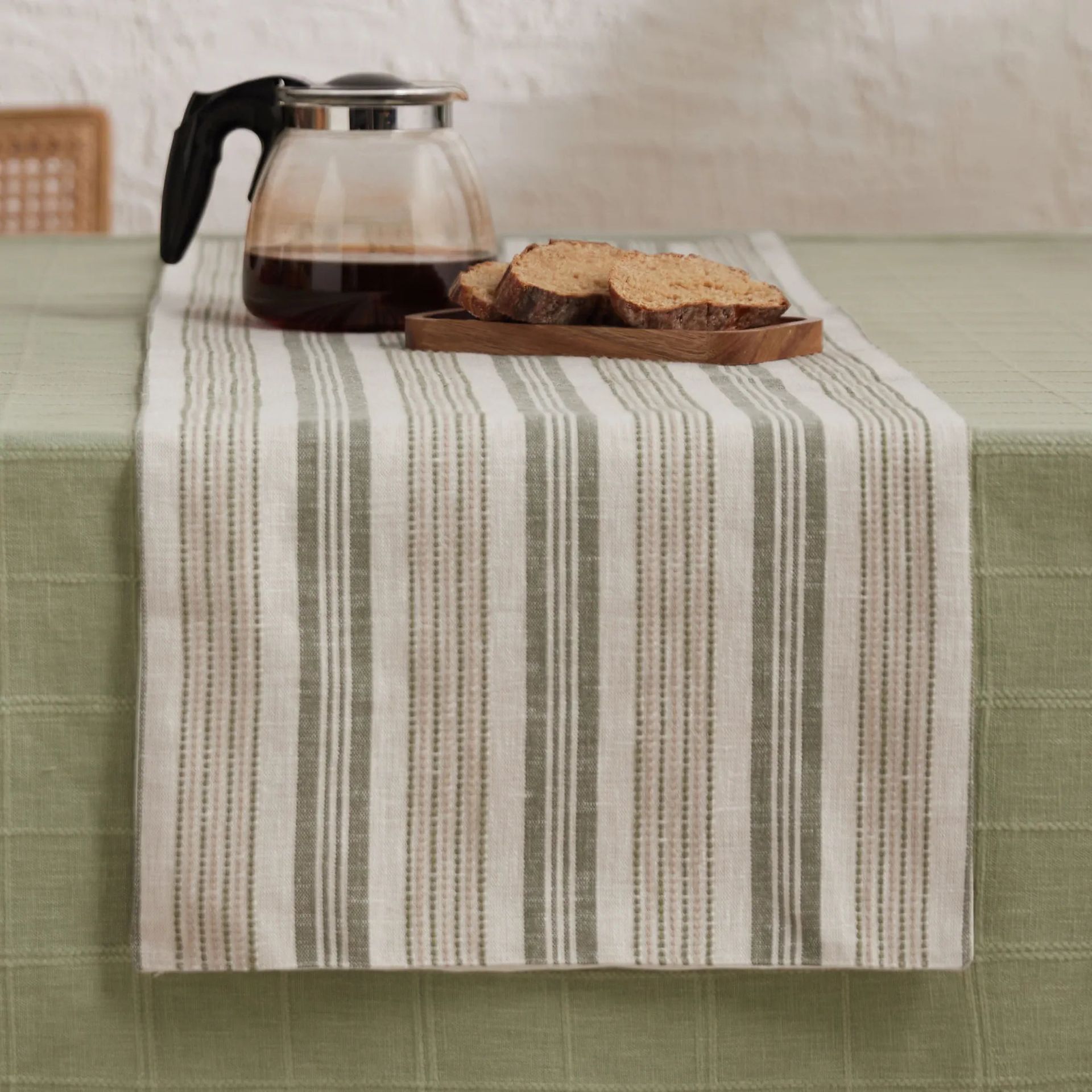 Woven Stripe 331 GSM 58% Cotton Green Table Runner | Kaleida