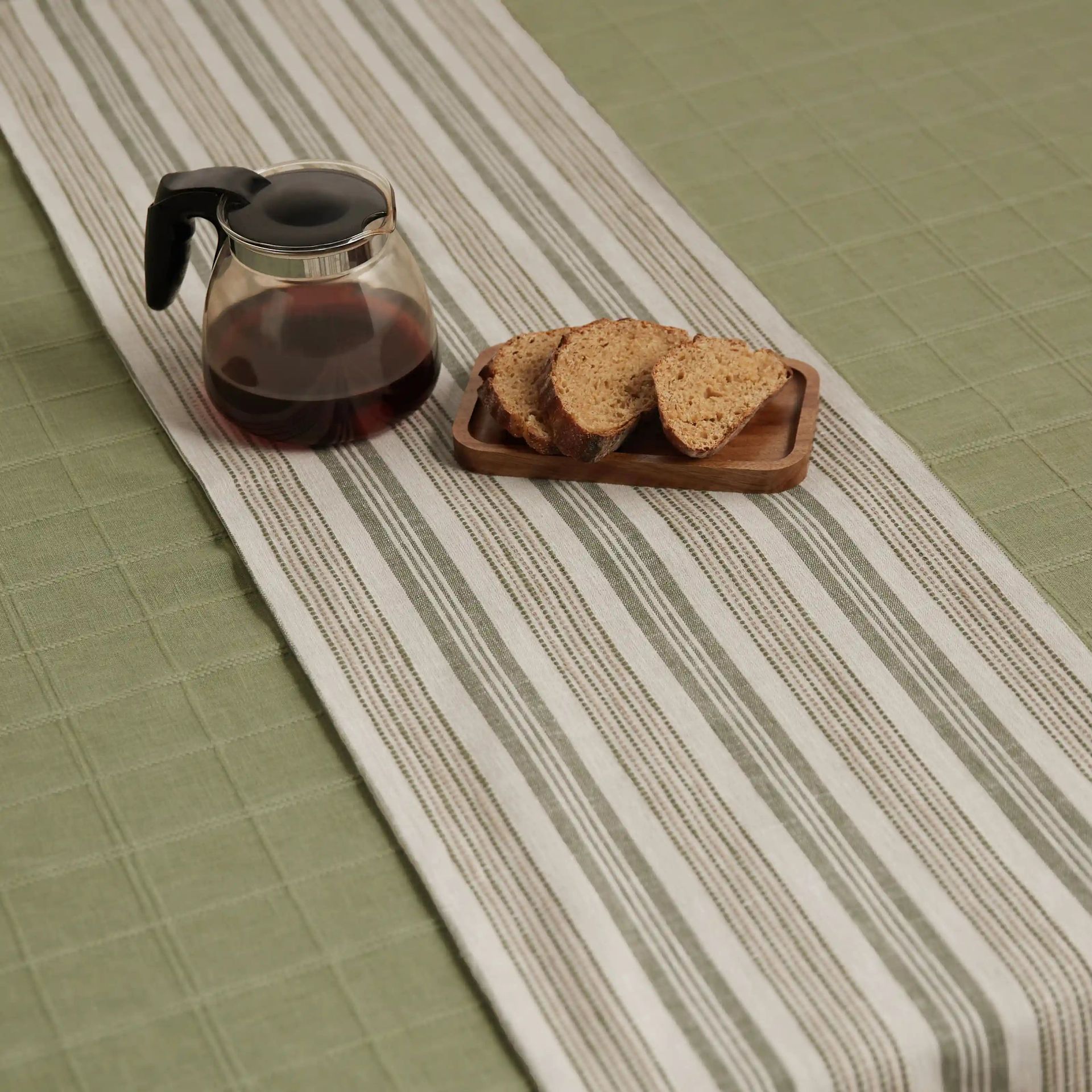 Woven Stripe 331 GSM 58% Cotton Green Table Runner | Kaleida