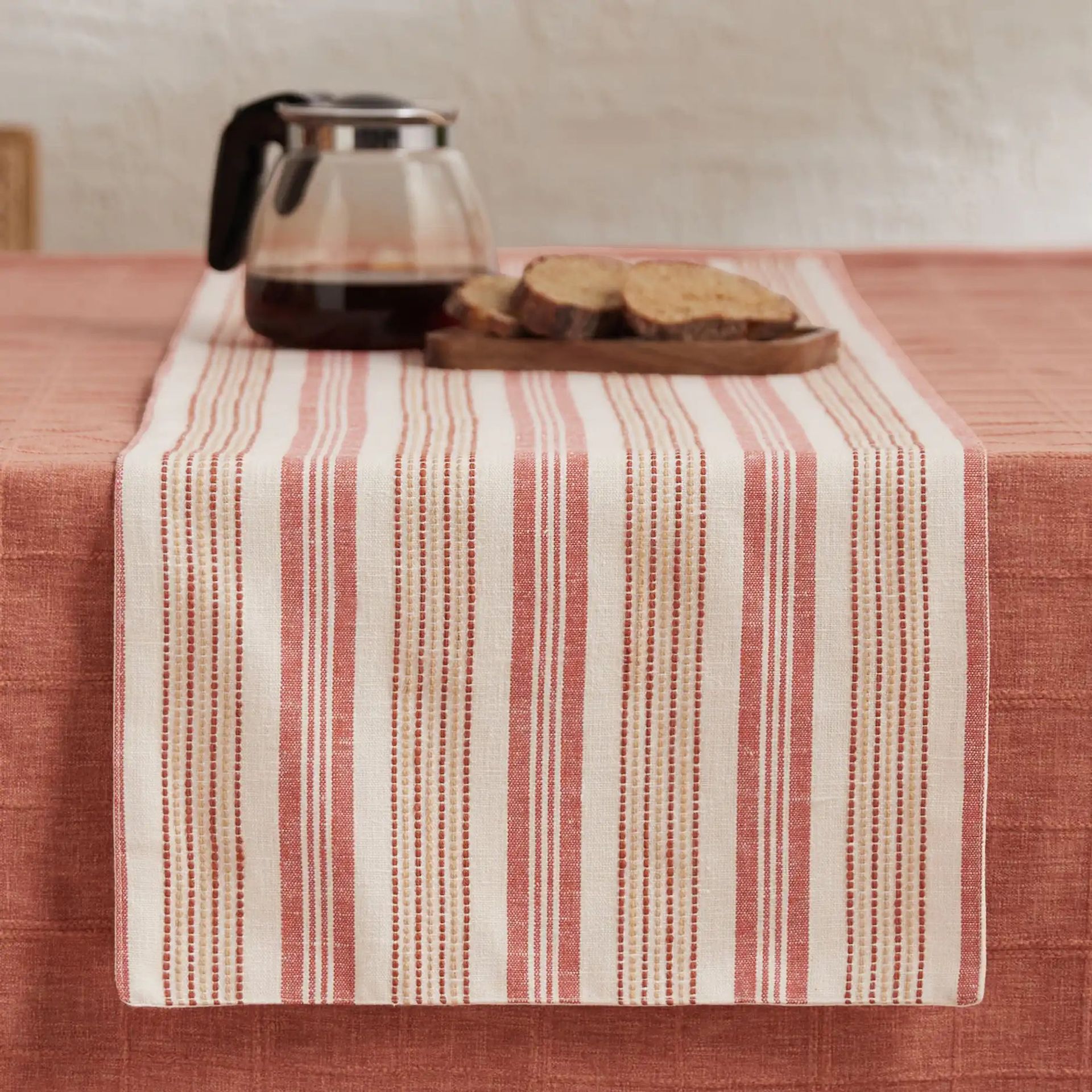 Woven Stripe 331 GSM 58% Cotton Red Table Runner | Kaleida