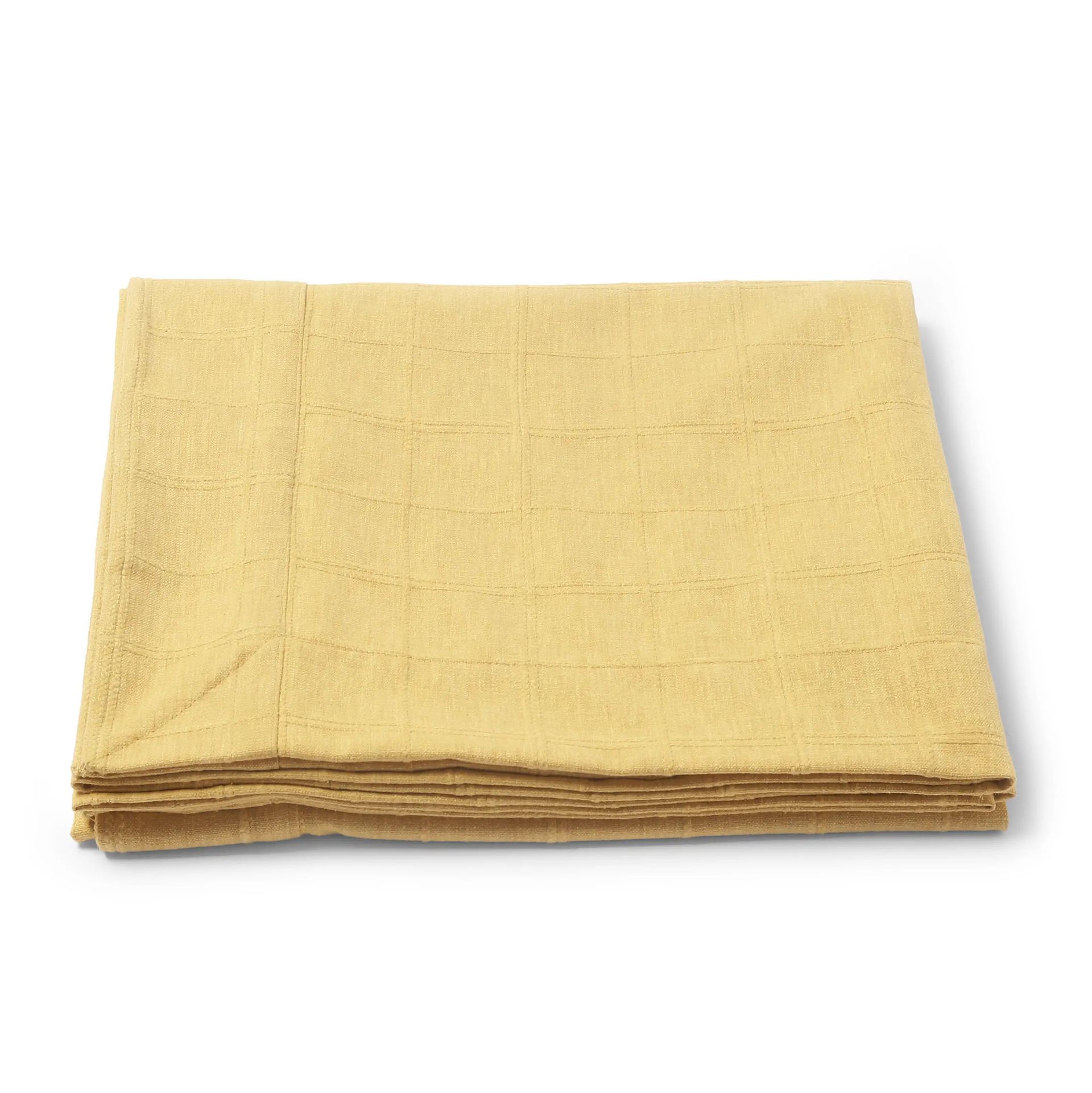 Solid Dyed 355 GSM 50% Cotton Yellow 6 Seater Table Cloth | Kaleida