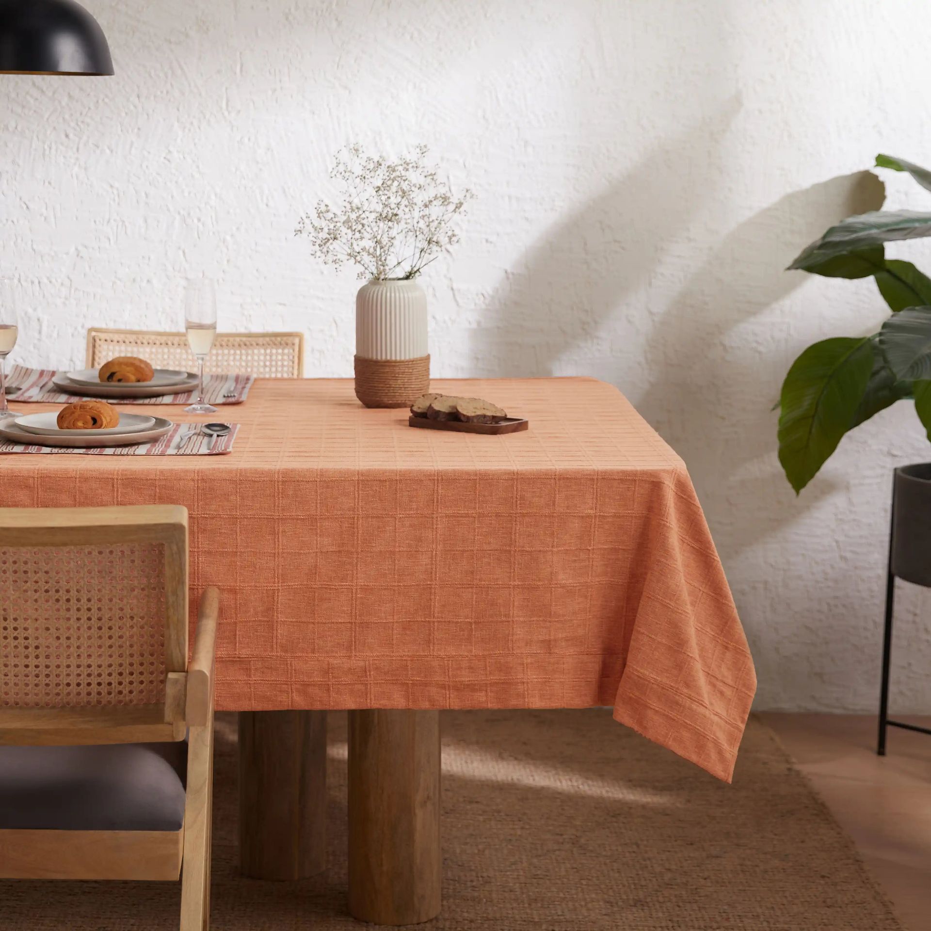 Solid Dyed 355 GSM 50% Cotton Red 6 Seater Table Cloth | Kaleida