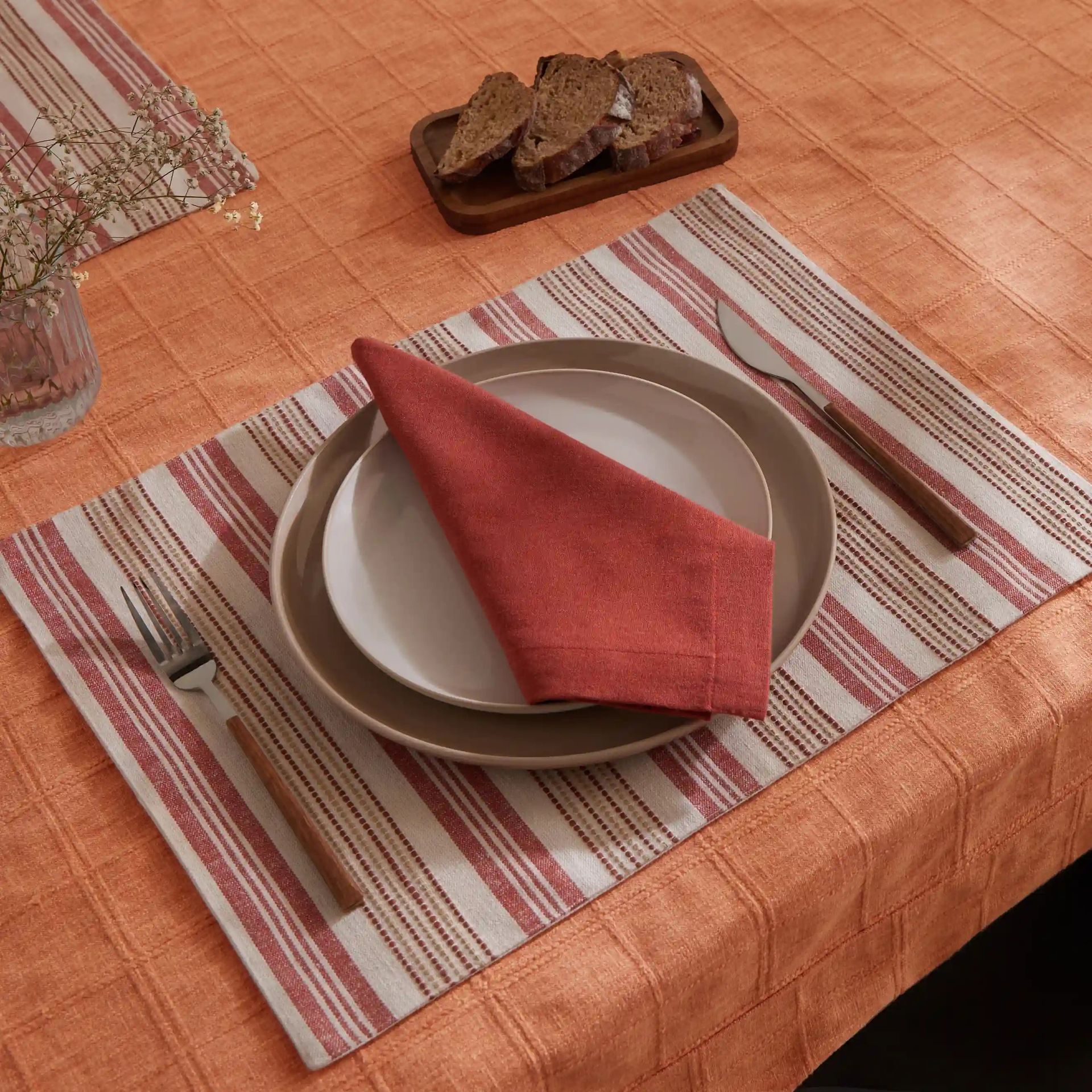 Solid Dyed 355 GSM 50% Cotton Red 4 Seater Table Cloth | Kaleida
