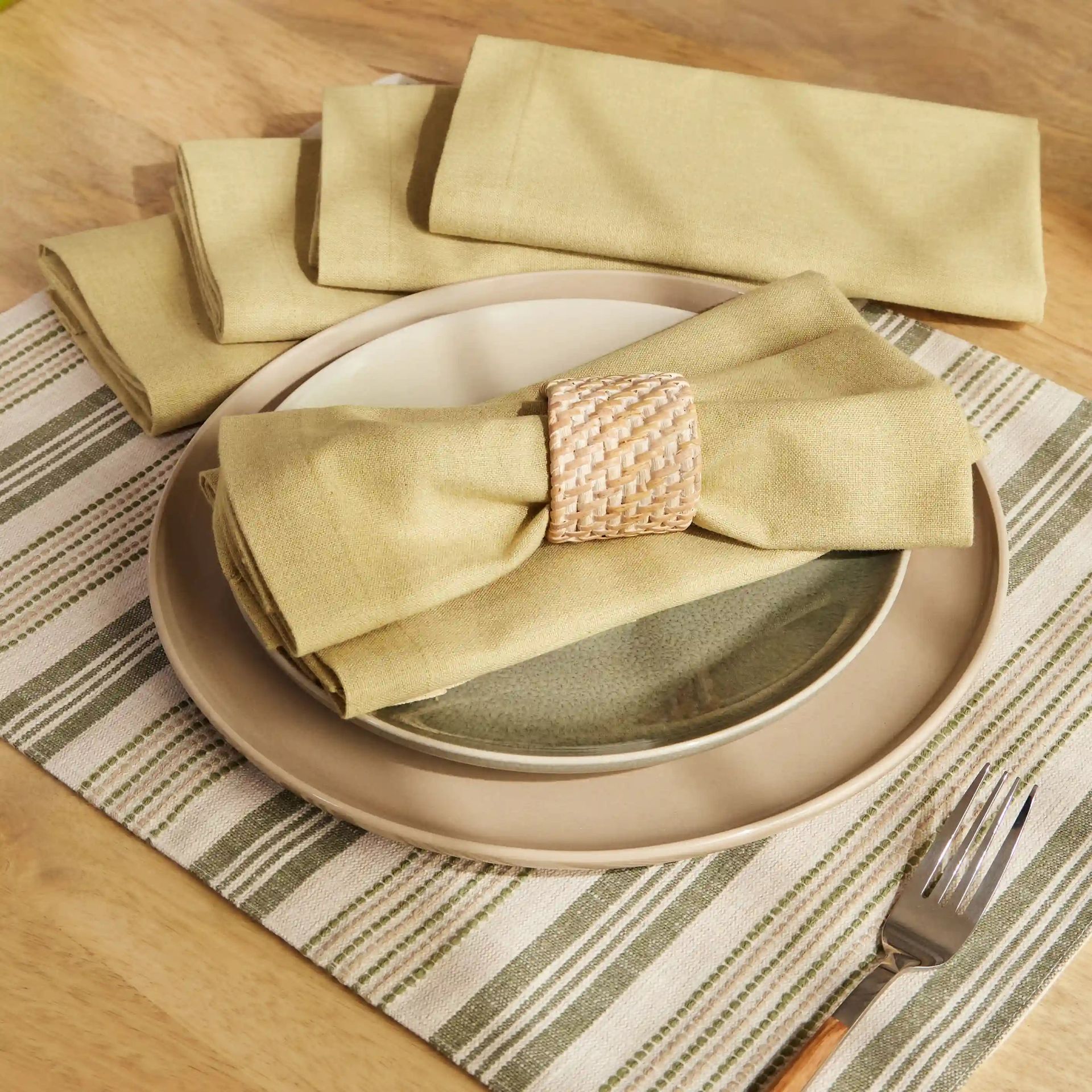 Solid Dyed 215 GSM 100% Cotton Yellow Set of 6 Table Napkin | Kaleida
