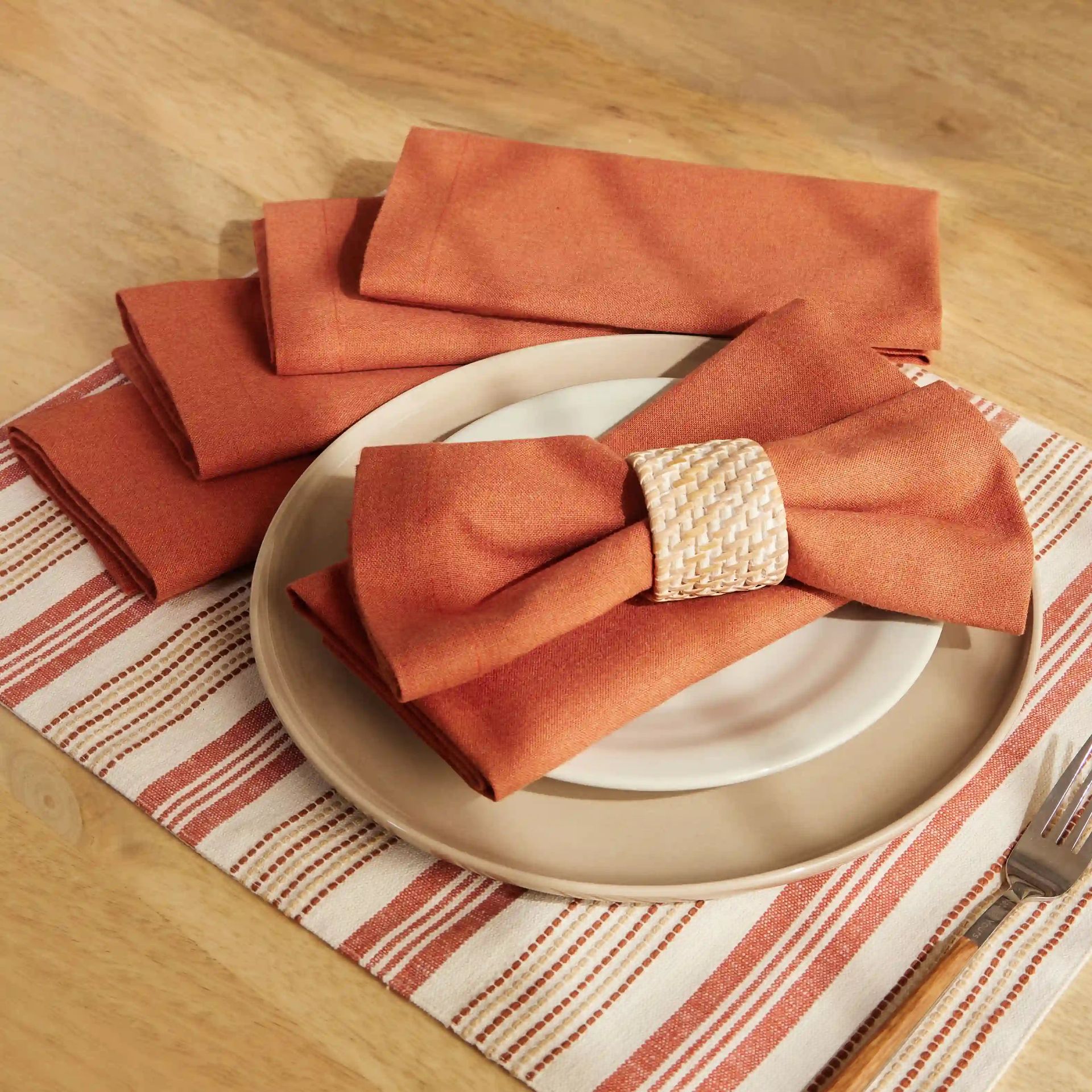 Solid Dyed 215 GSM 100% Cotton Red Set of 6 Table Napkin | Kaleida