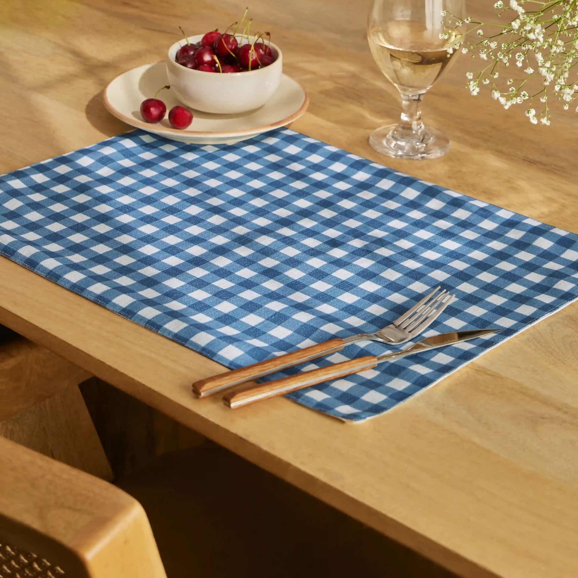 Big Gingham 319 GSM 100% Polyester Blue Set of 4 Table Mat | Nonna's Home