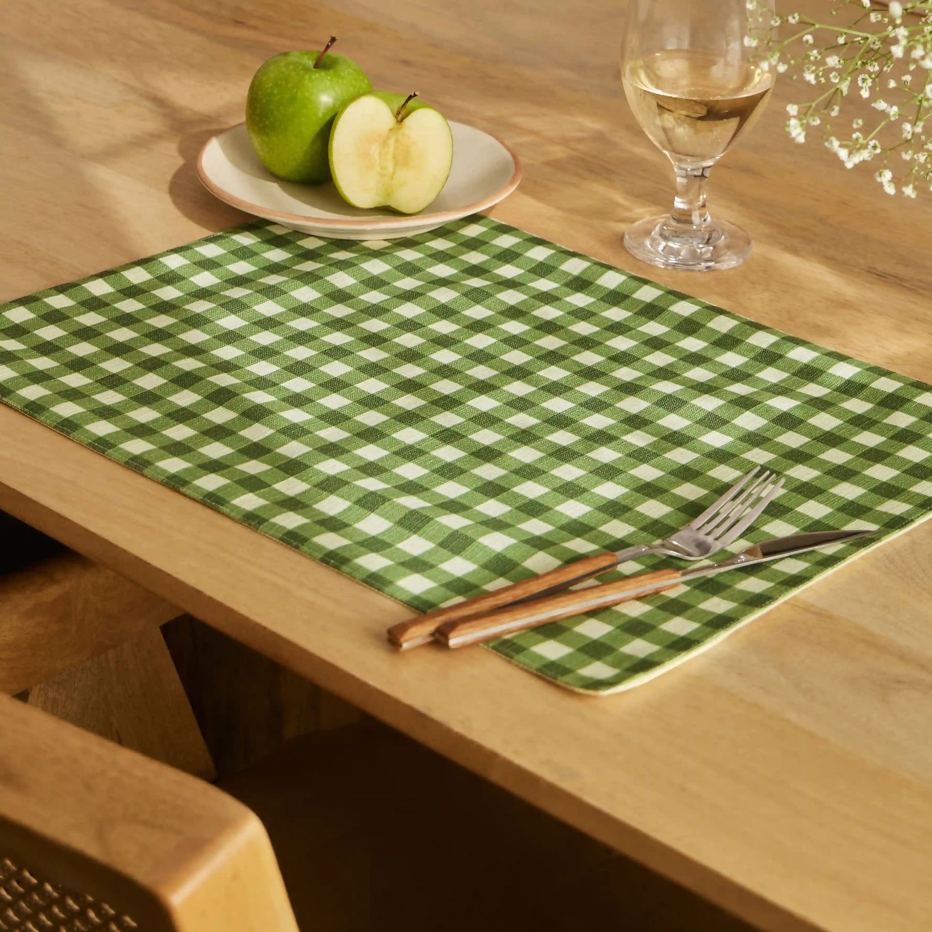 Big Gingham 319 GSM 100% Polyester Green Set of 4 Table Mat | Nonna's Home