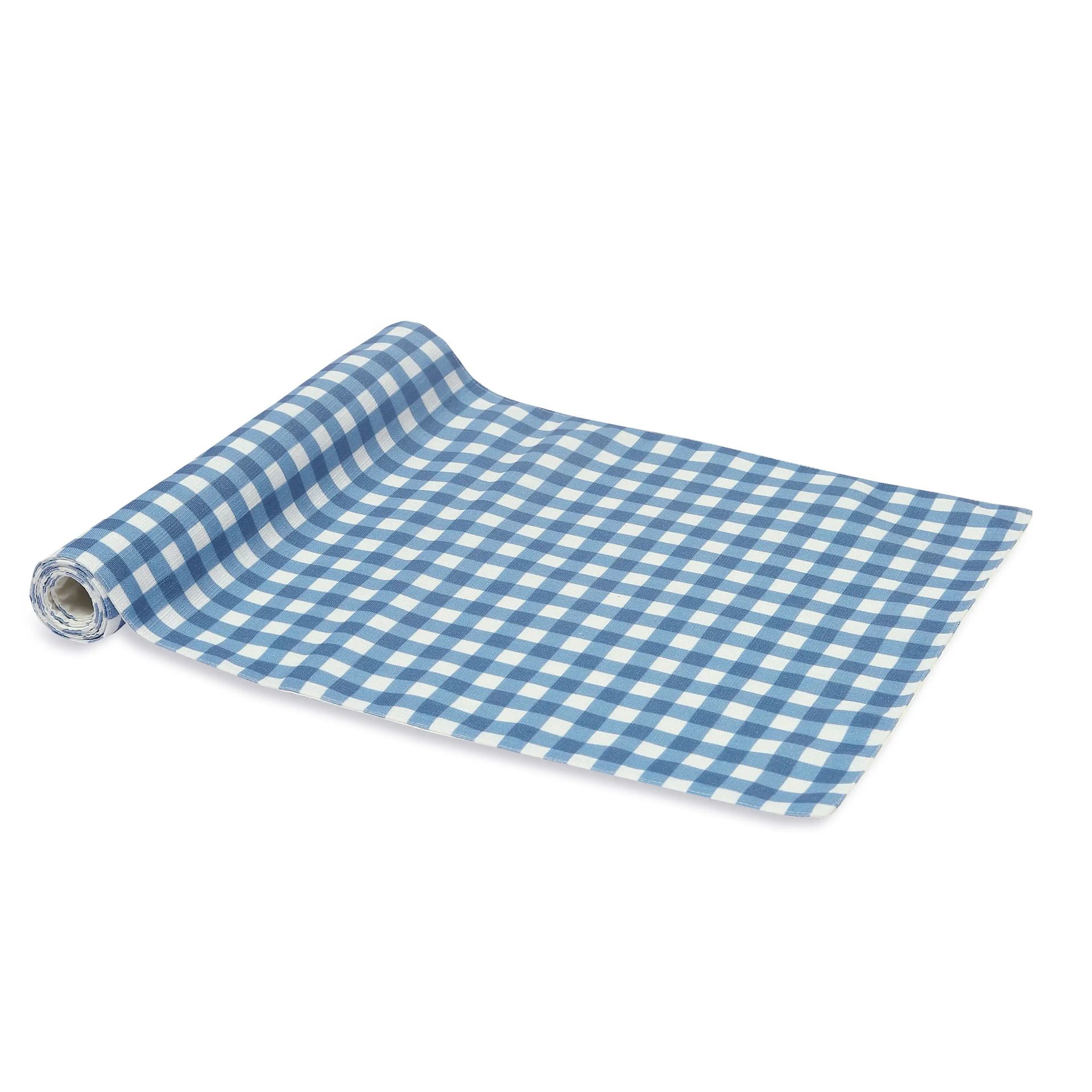Big Gingham 319 GSM 100% Polyester Blue Table Runner | Nonna's Home