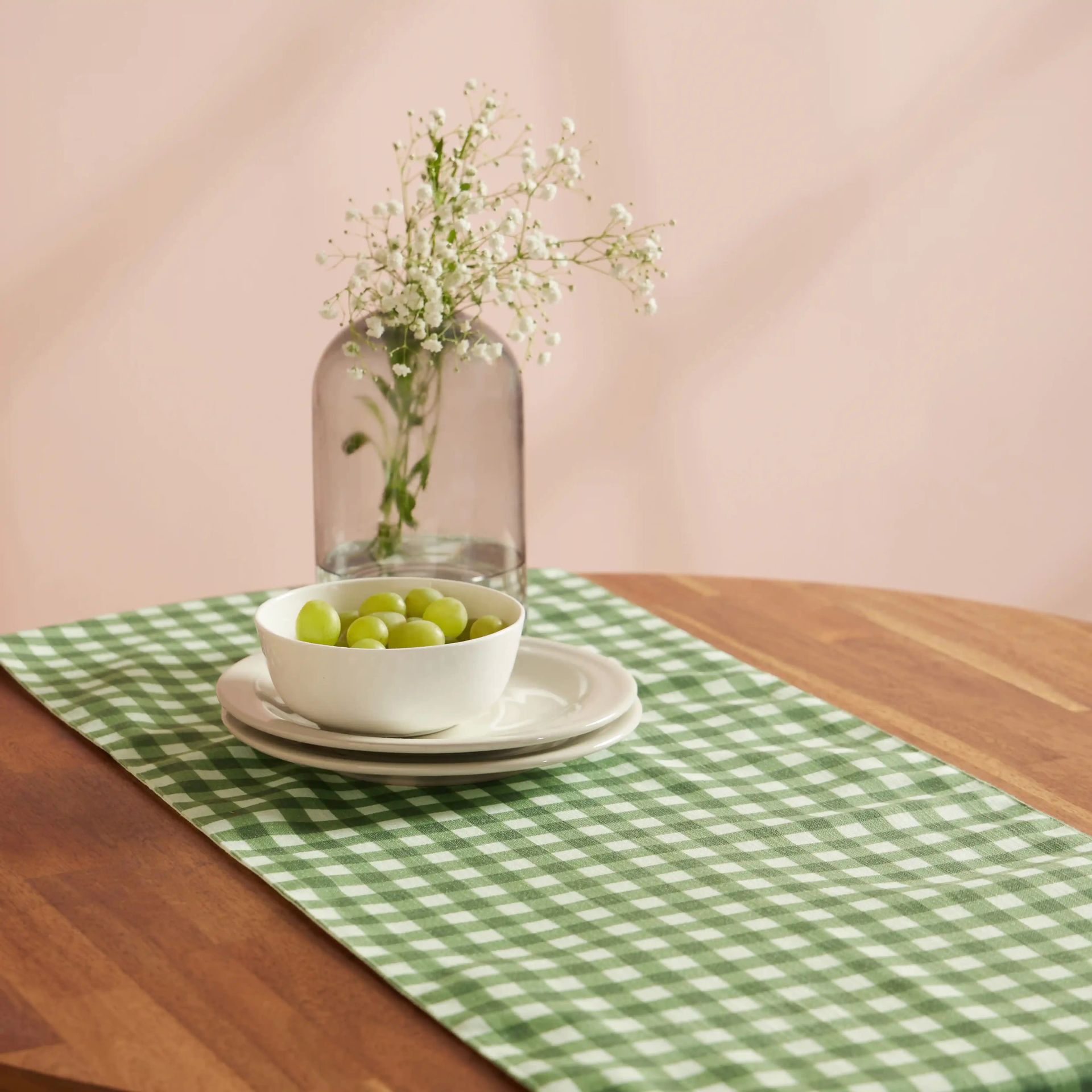 Big Gingham 319 GSM 100% Polyester Green Table Runner | Nonna's Home
