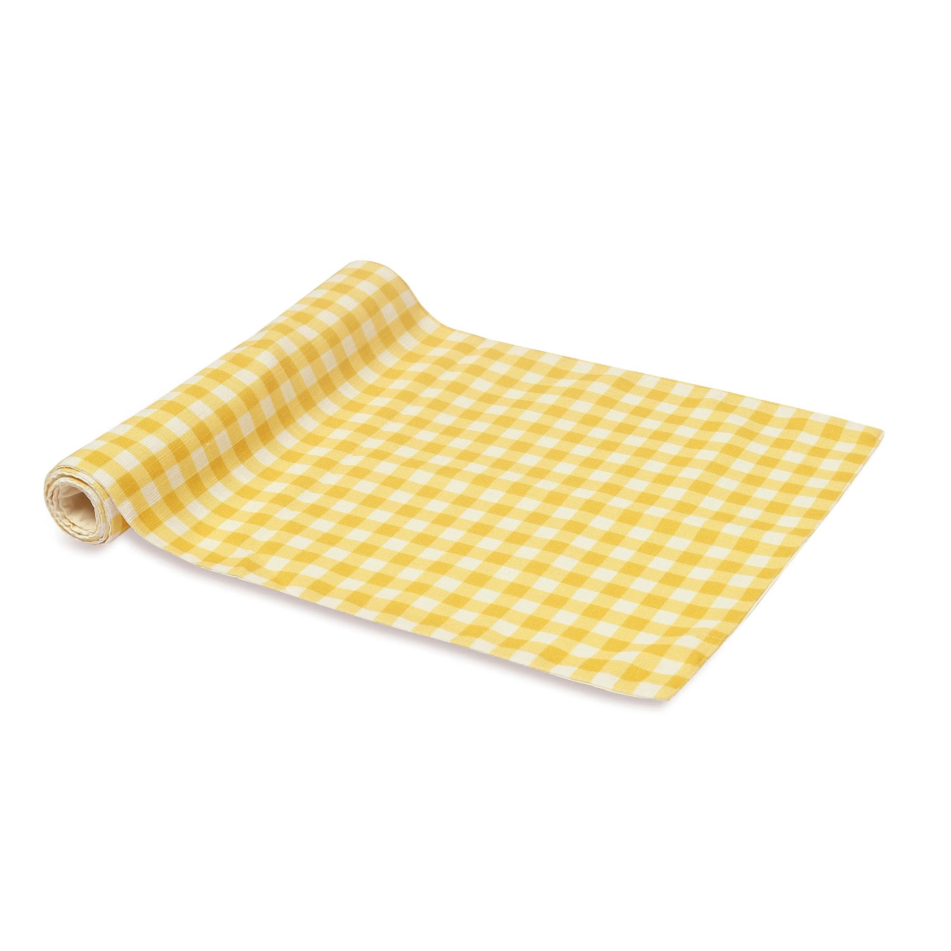 Big Gingham 319 GSM 100% Polyester Yellow Table Runner | Nonna's Home