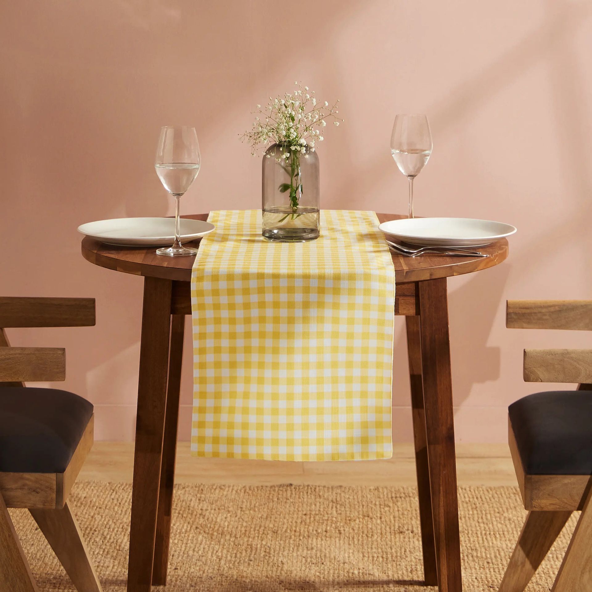Big Gingham 319 GSM 100% Polyester Yellow Table Runner | Nonna's Home