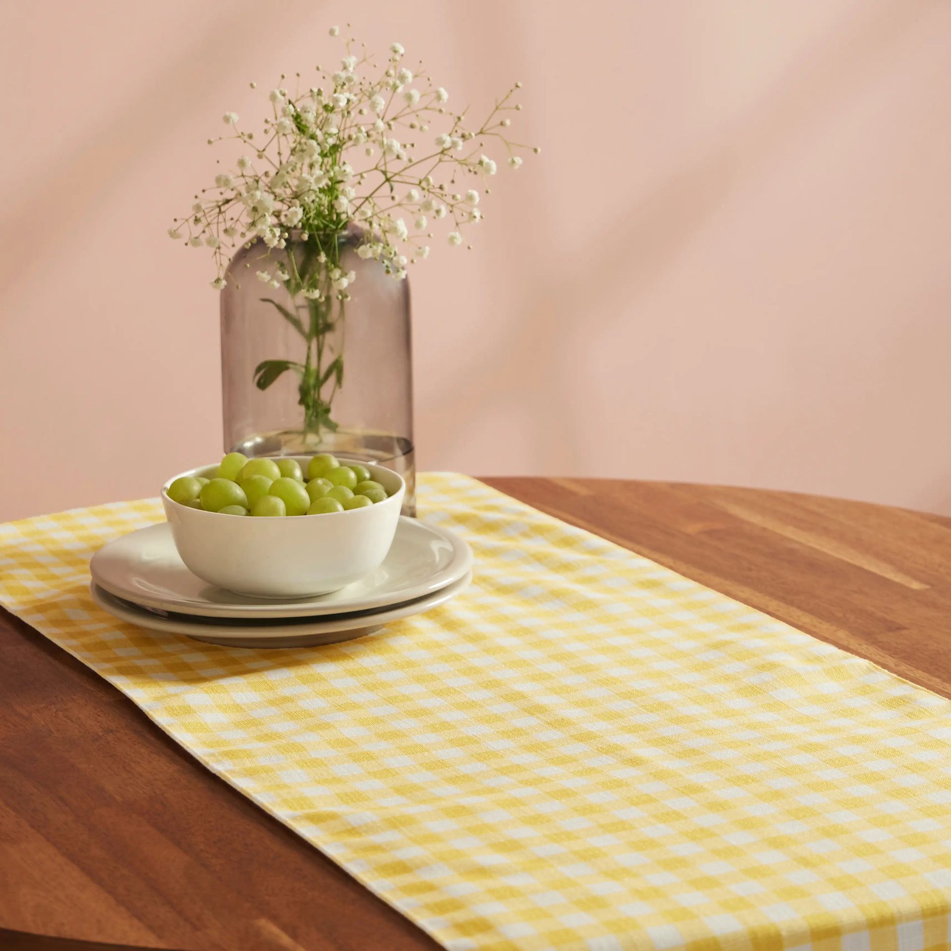 Big Gingham 319 GSM 100% Polyester Yellow Table Runner | Nonna's Home