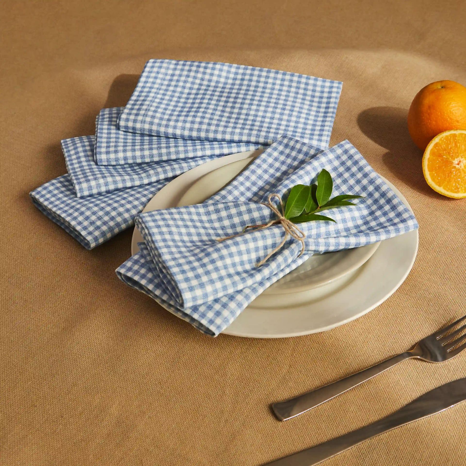 Small Gingham 280 GSM 100% Cotton Blue Set of 4 Table Napkin | Nonna's Home