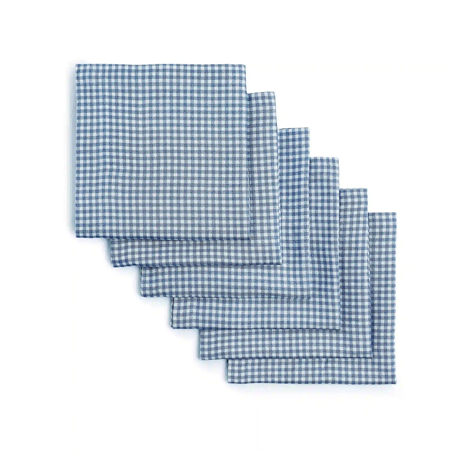 Small Gingham 280 GSM 100% Cotton Blue Set of 4 Table Napkin | Nonna's Home