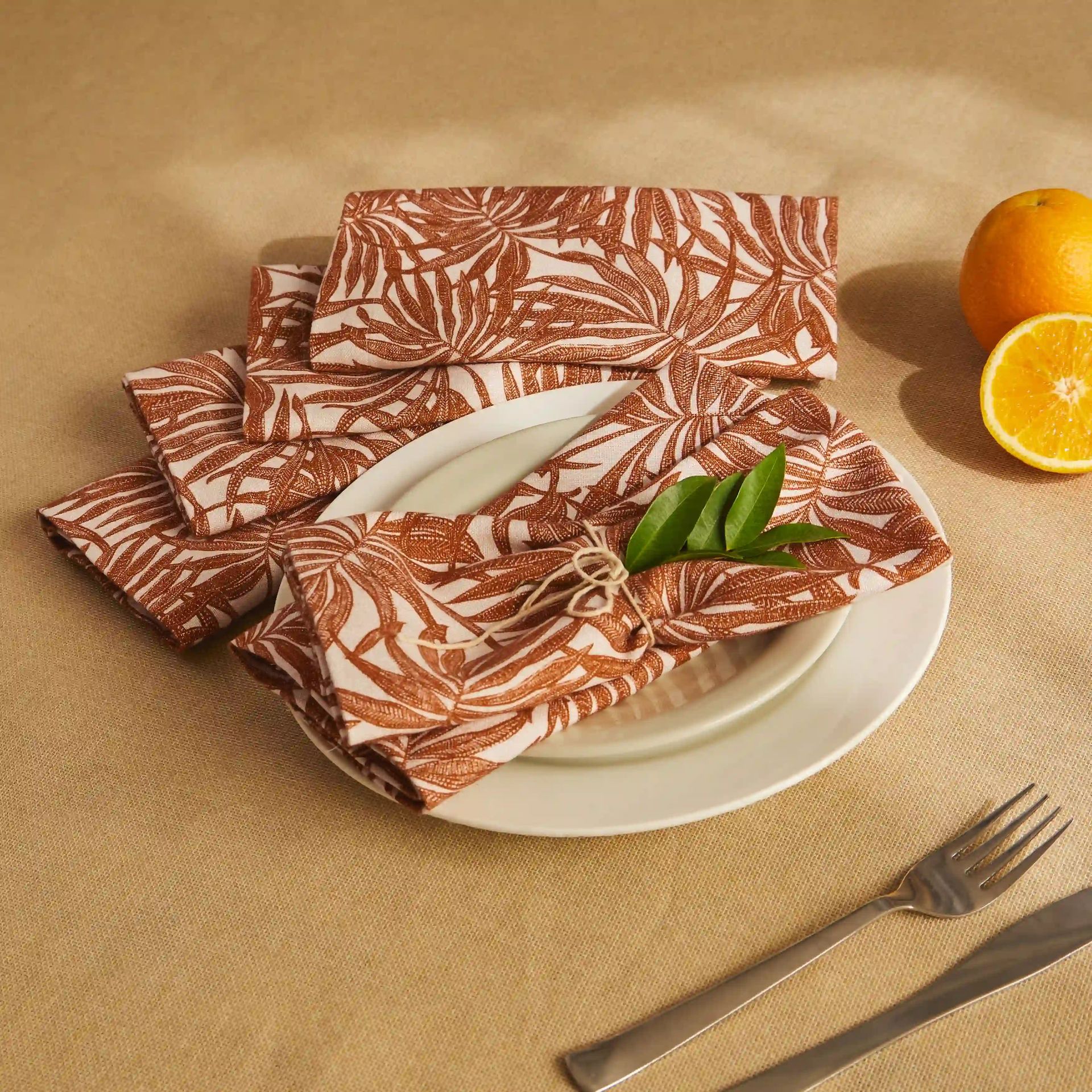 Tropical 280 GSM 100% Cotton Rust Set of 6 Table Napkin | Nonna's Home