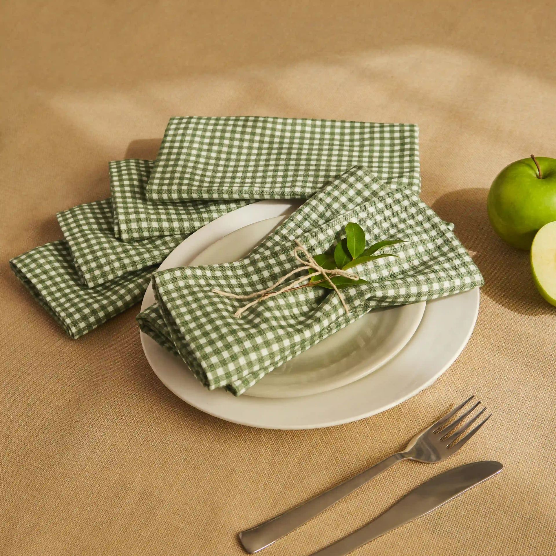 Small Gingham 280 GSM 100% Cotton Green Set of 6 Table Napkin | Nonna's Home