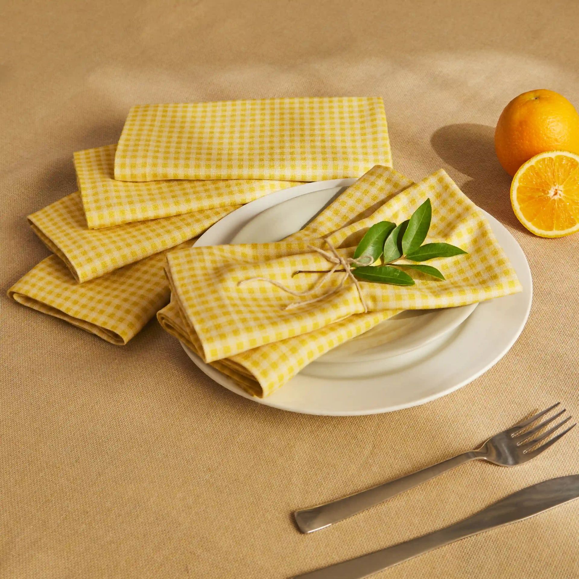Small Gingham 280 GSM 100% Cotton Yellow Set of 6 Table Napkin | Nonna's Home