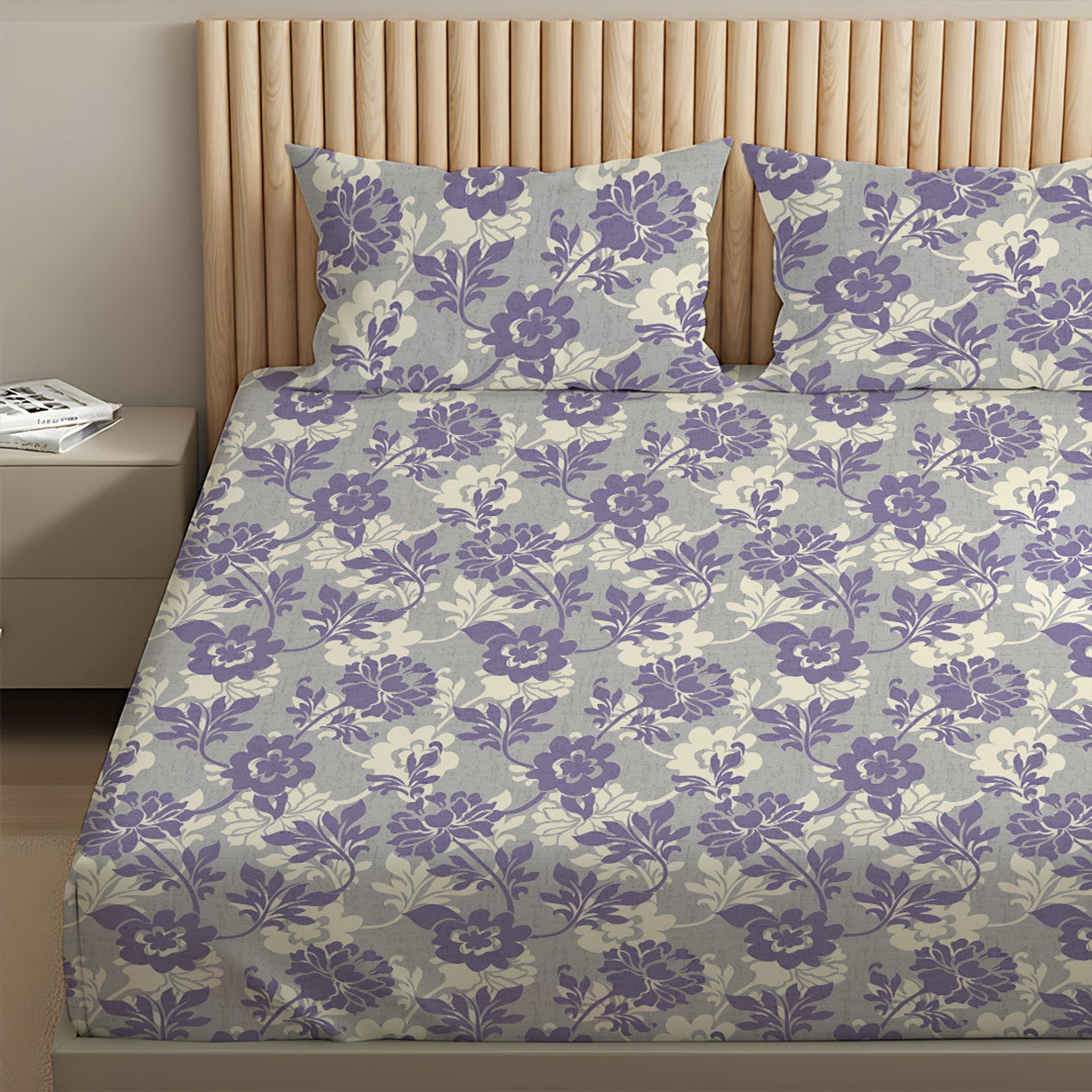 Floral 120 GSM Microfibre Blue Green Queen Fitted Sheet Set | Serene Nest