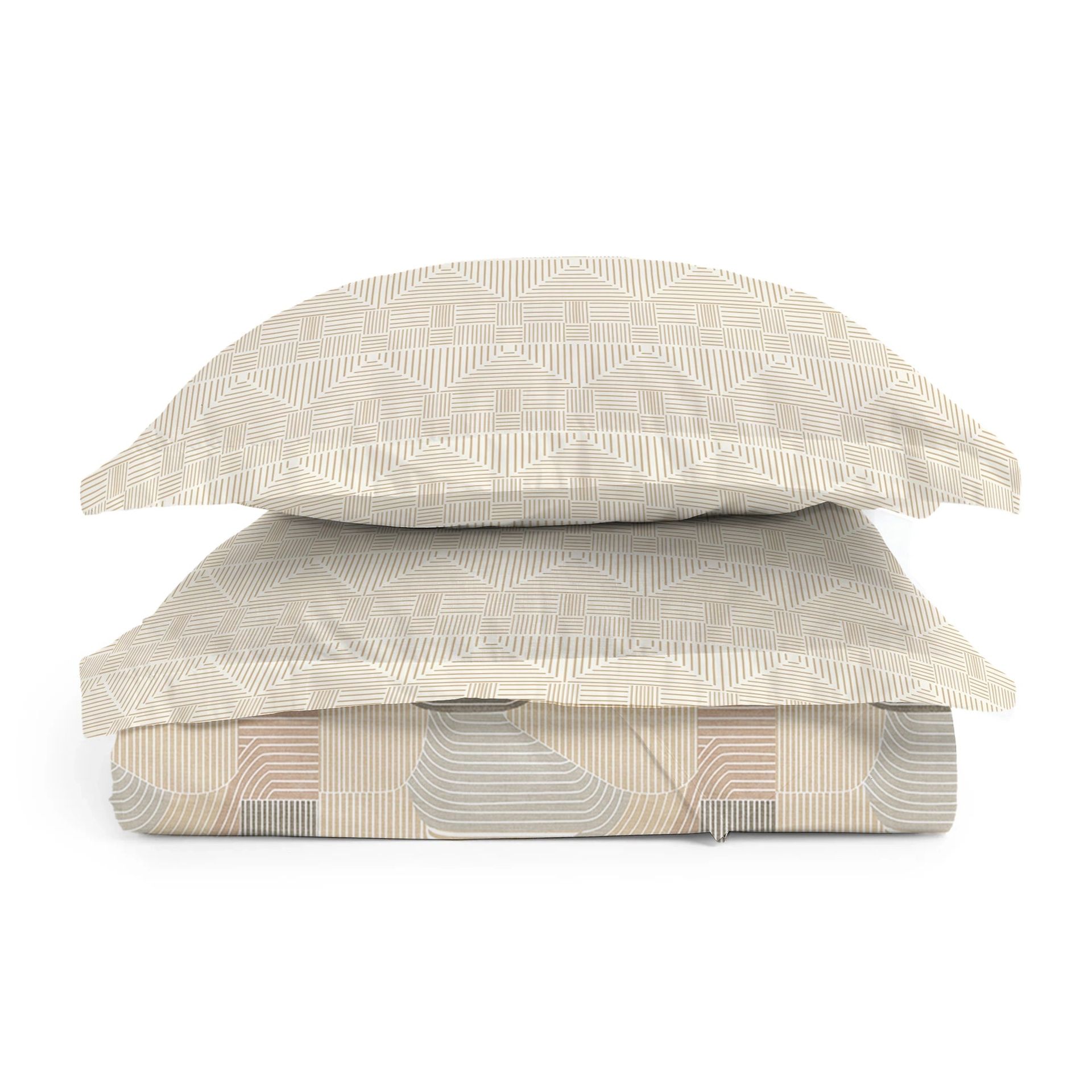 Geometric 220 TC 100% Premium Cotton Neutral Beige Super King Bedsheet Set | Udyan Tales