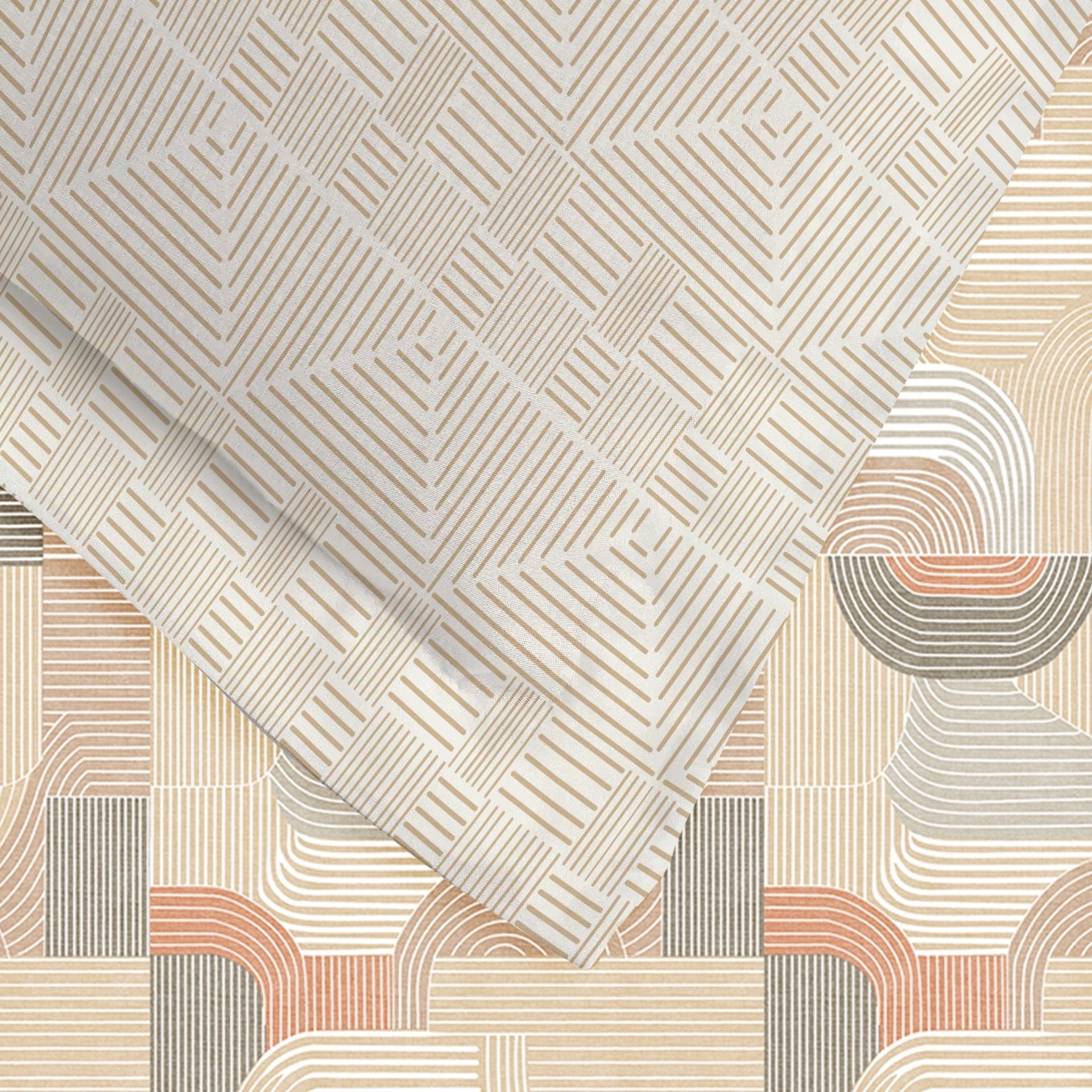 Geometric 220 TC 100% Premium Cotton Neutral Beige Super King Bedsheet Set | Udyan Tales
