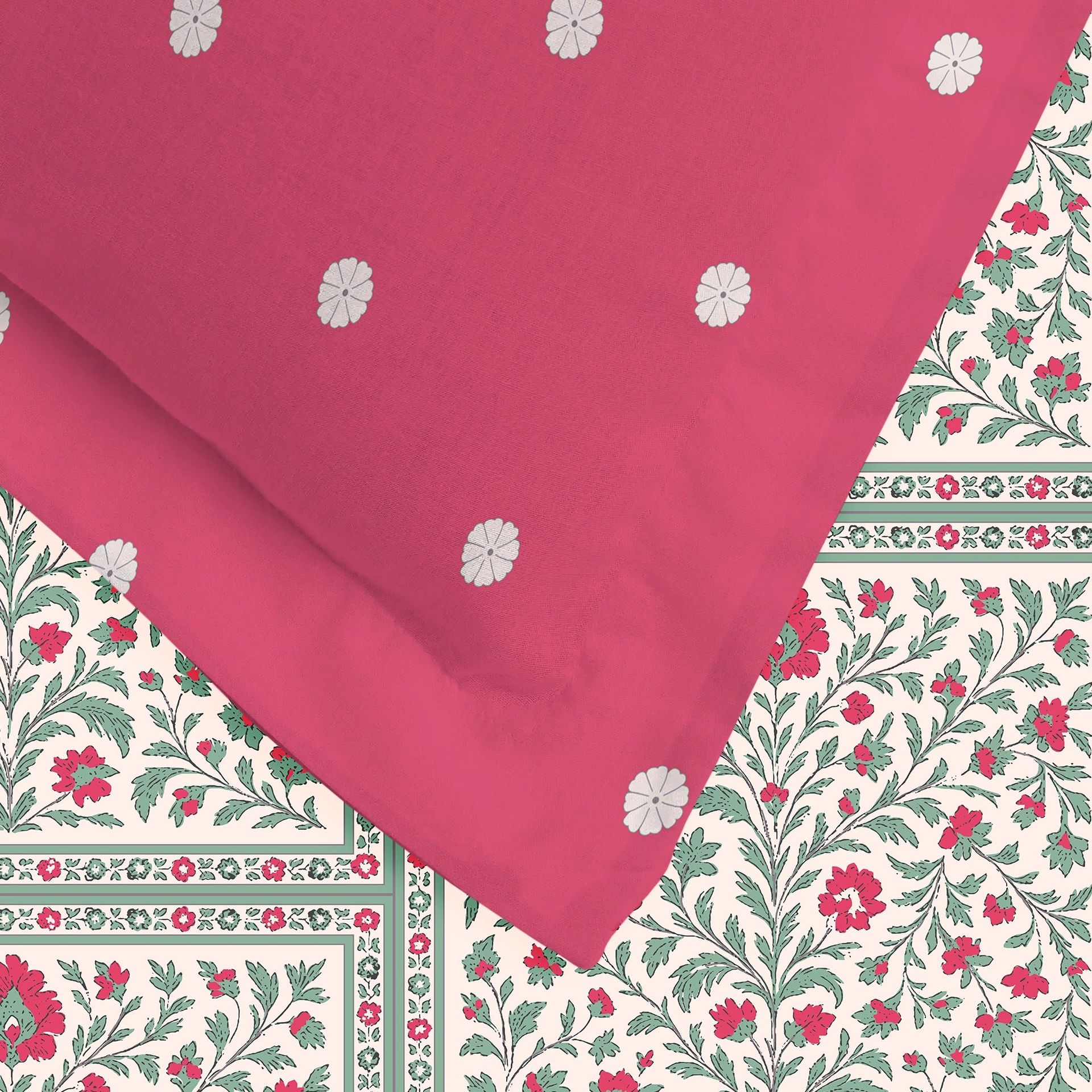Indian Heritage 144 TC 100% Cotton Indian Pink Double Bedsheet Set | Aangan Weaves