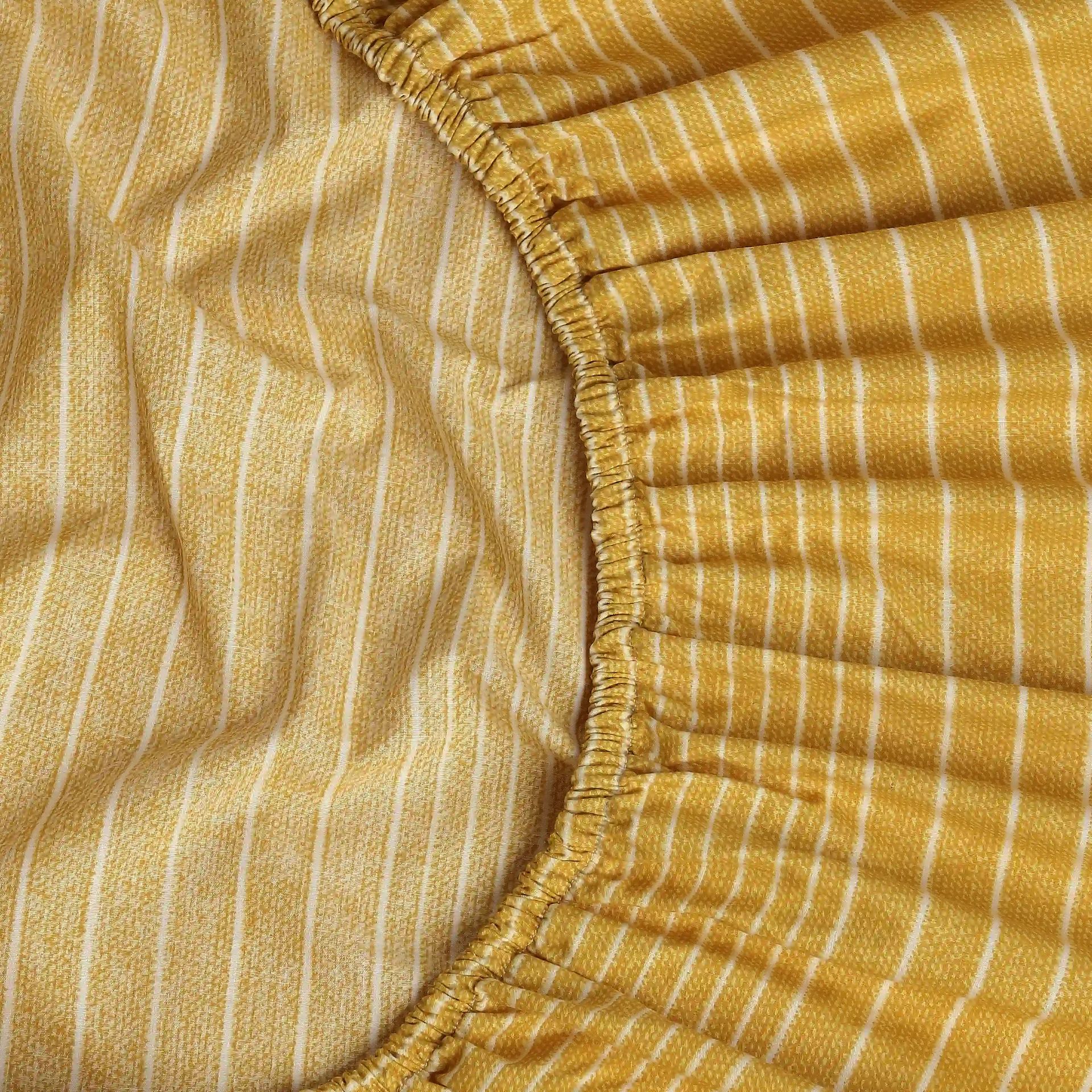 Geometric 200 TC Cotton Mustard King Fitted Sheet Set | Threadscapes