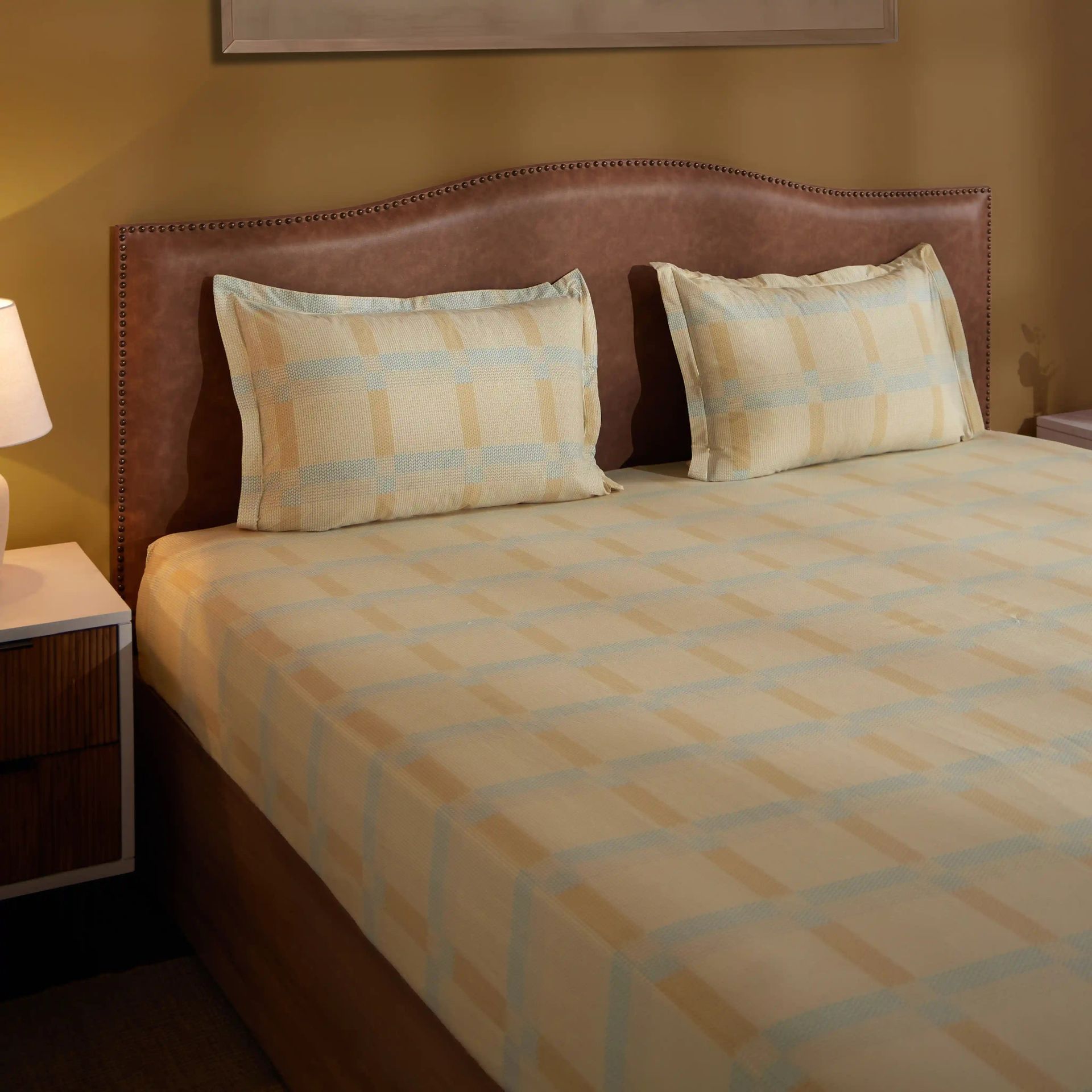 Geometric 200 TC Cotton Sand King Fitted Sheet Set | Threadscapes