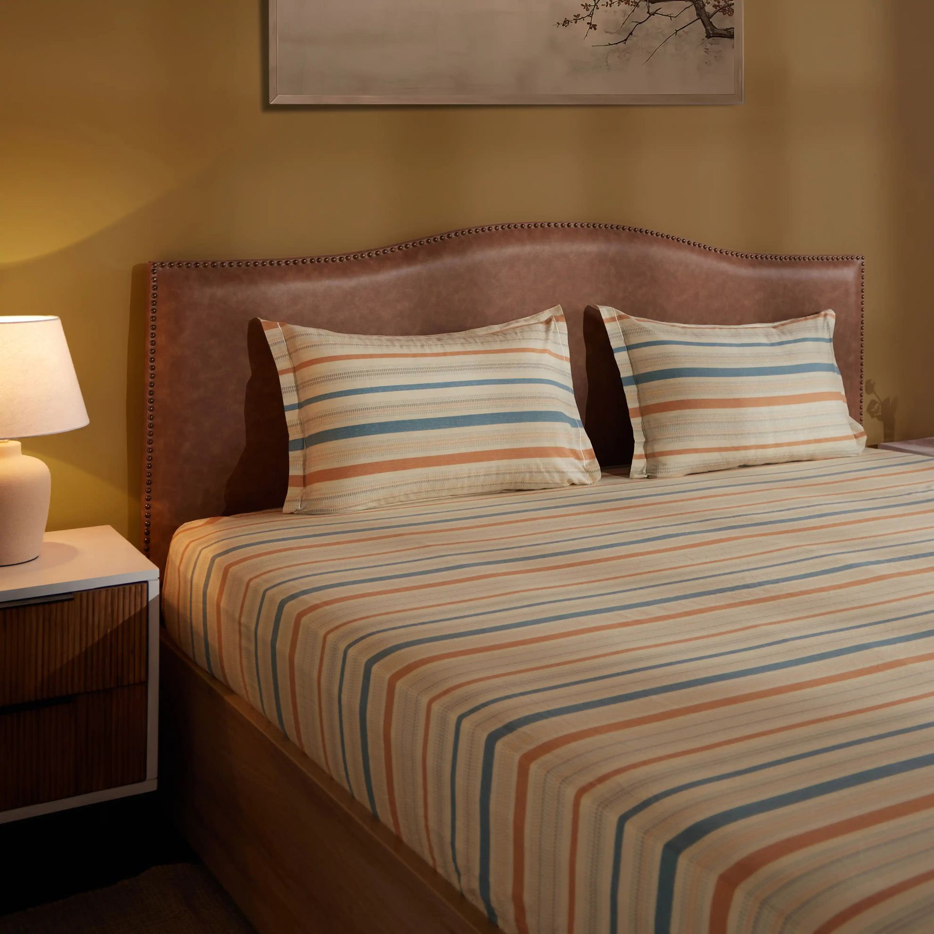 Geometric 200 TC Cotton Multicolour King Fitted Sheet Set | Threadscapes