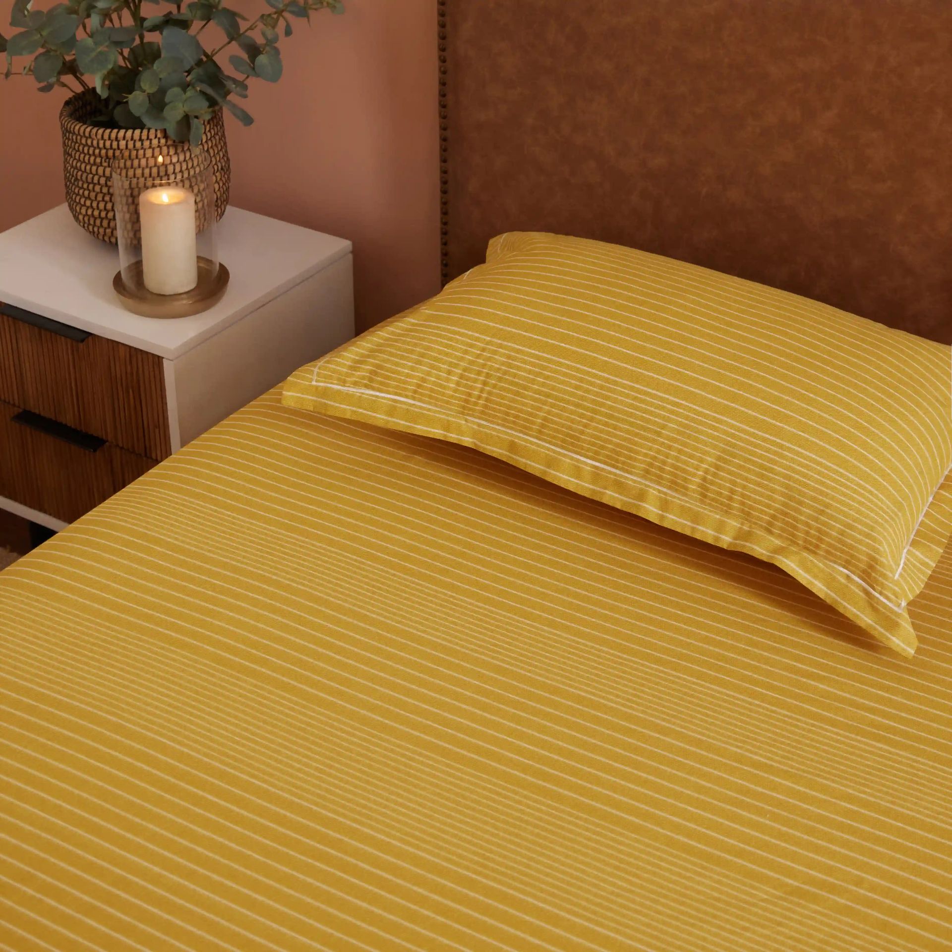 Geometric 200 TC Cotton Mustard Single Bedsheet Set | Threadscapes