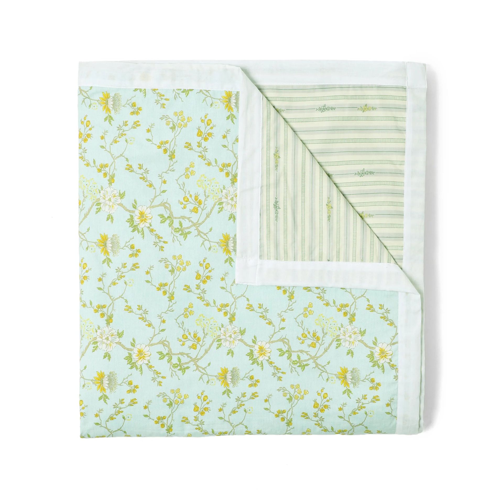 Floral 200 GSM 100% Cotton Light Blue Double Dohar | Bloomshire Luxe