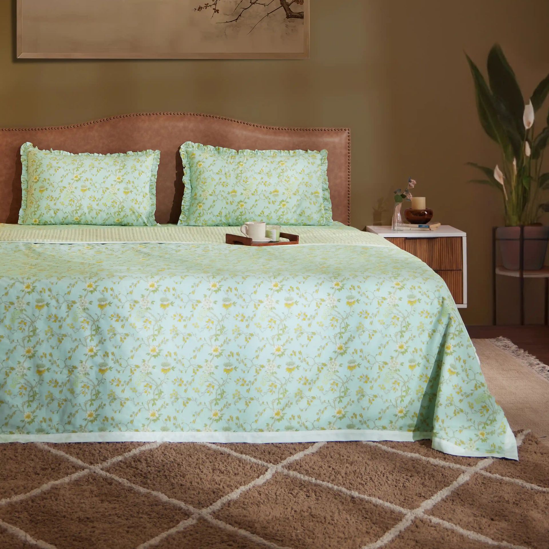 Floral 200 GSM 100% Cotton Light Blue Double Dohar | Bloomshire Luxe