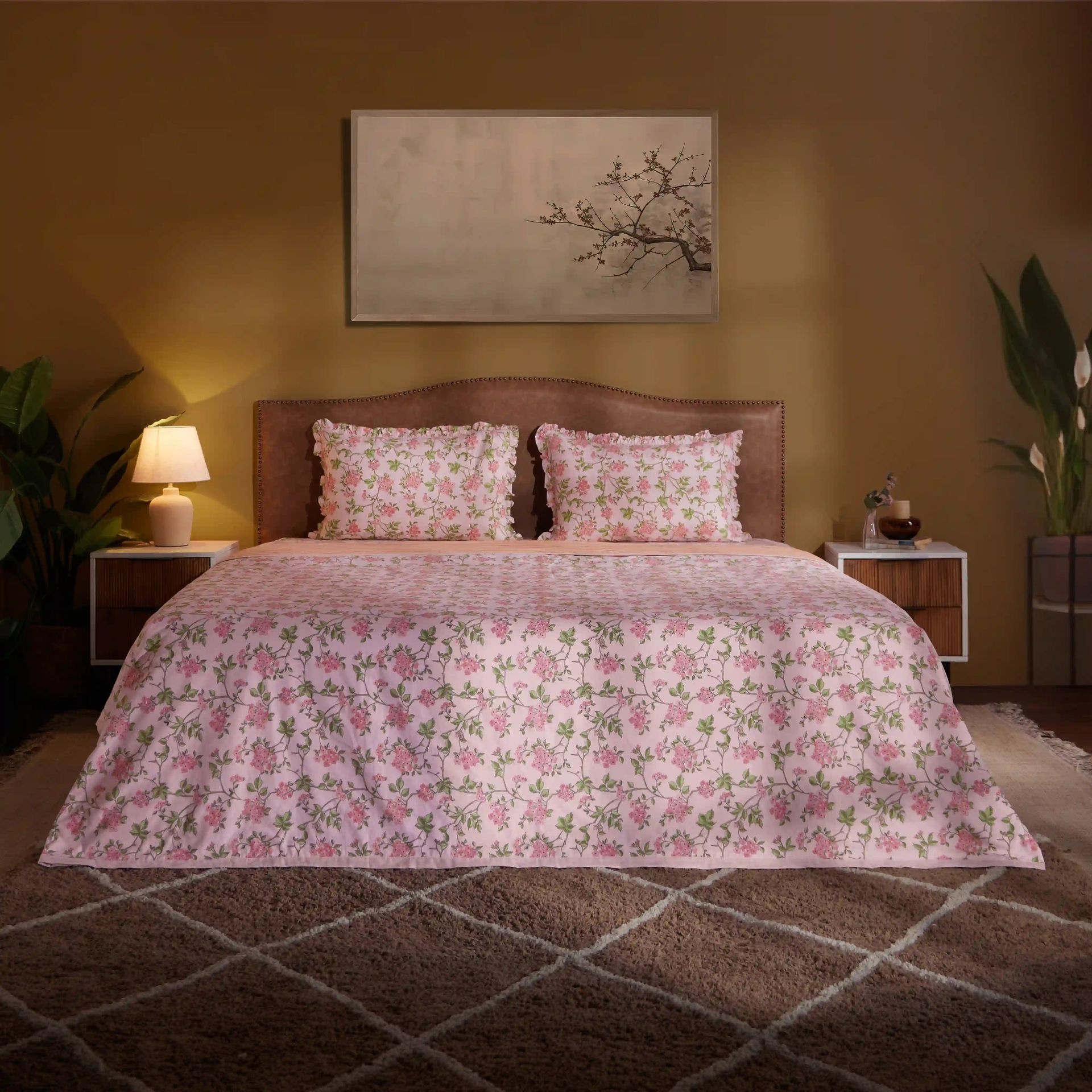 Floral 200 GSM 100% Cotton Pink Double Dohar | Bloomshire Luxe