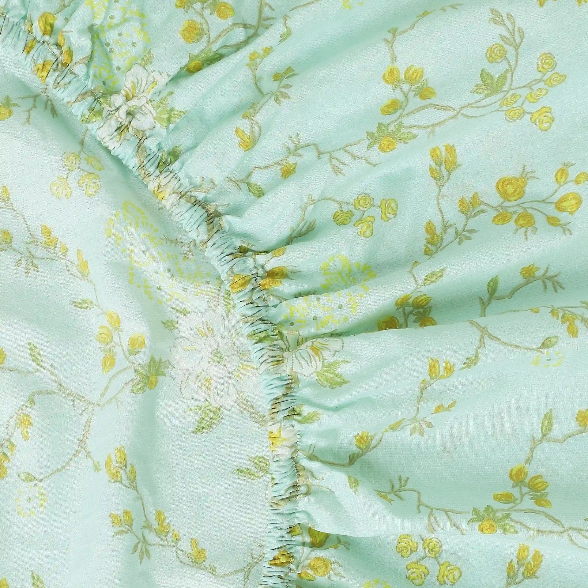 Floral 200 TC 100% Cotton Light Blue King Fitted Sheet Set | Bloomshire Luxe